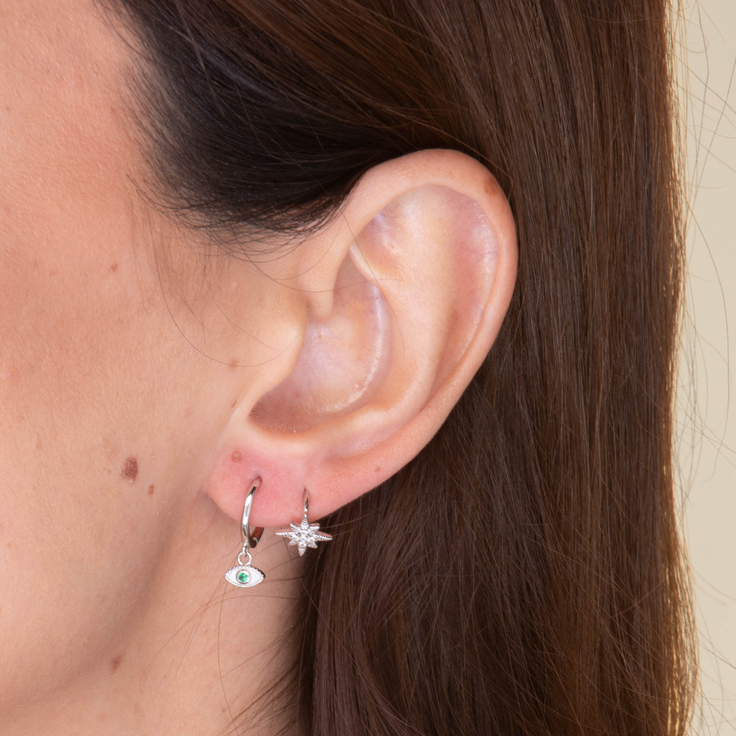 North Star Zirconia Ripple Huggie Earrings