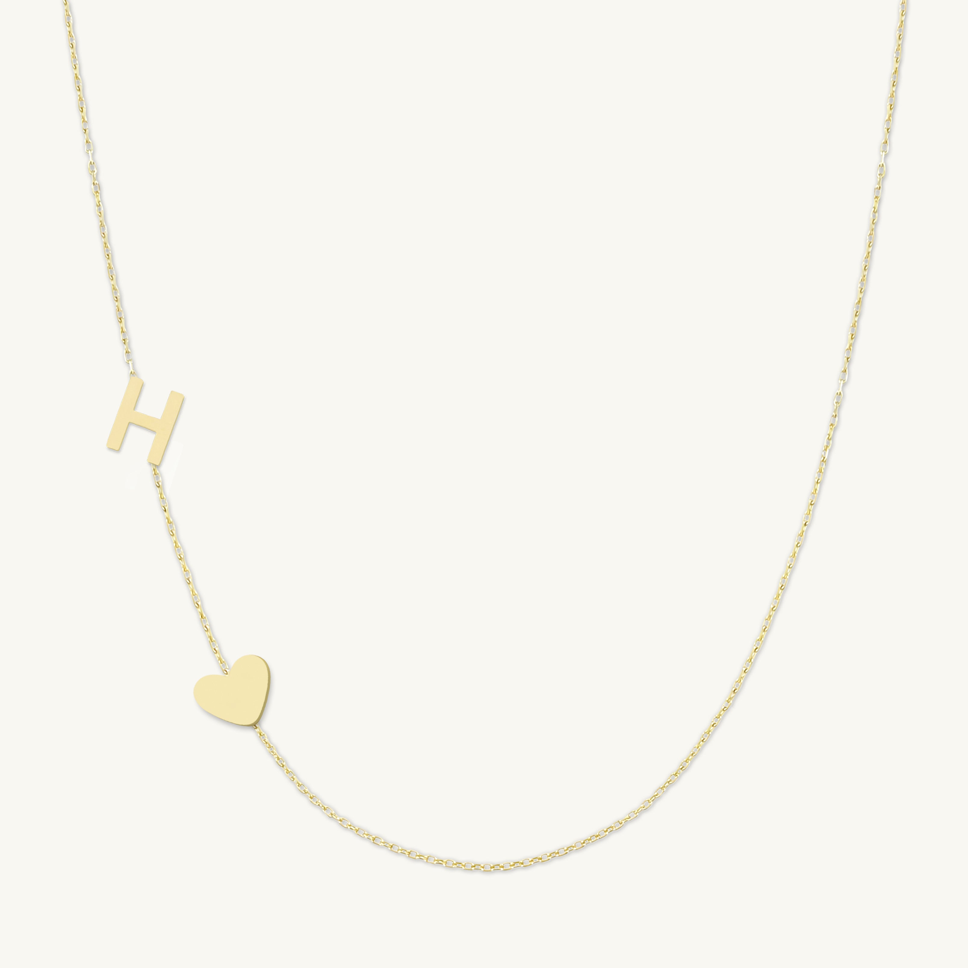 Sideways Single Initial Letter Solid Heart Necklace
