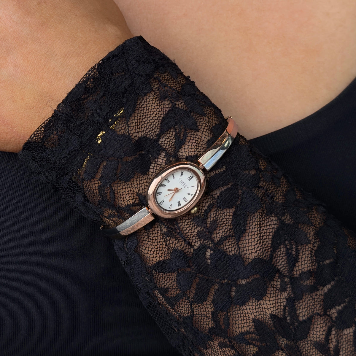 Audrey Two-Tone Oval Watch | Rose Gold