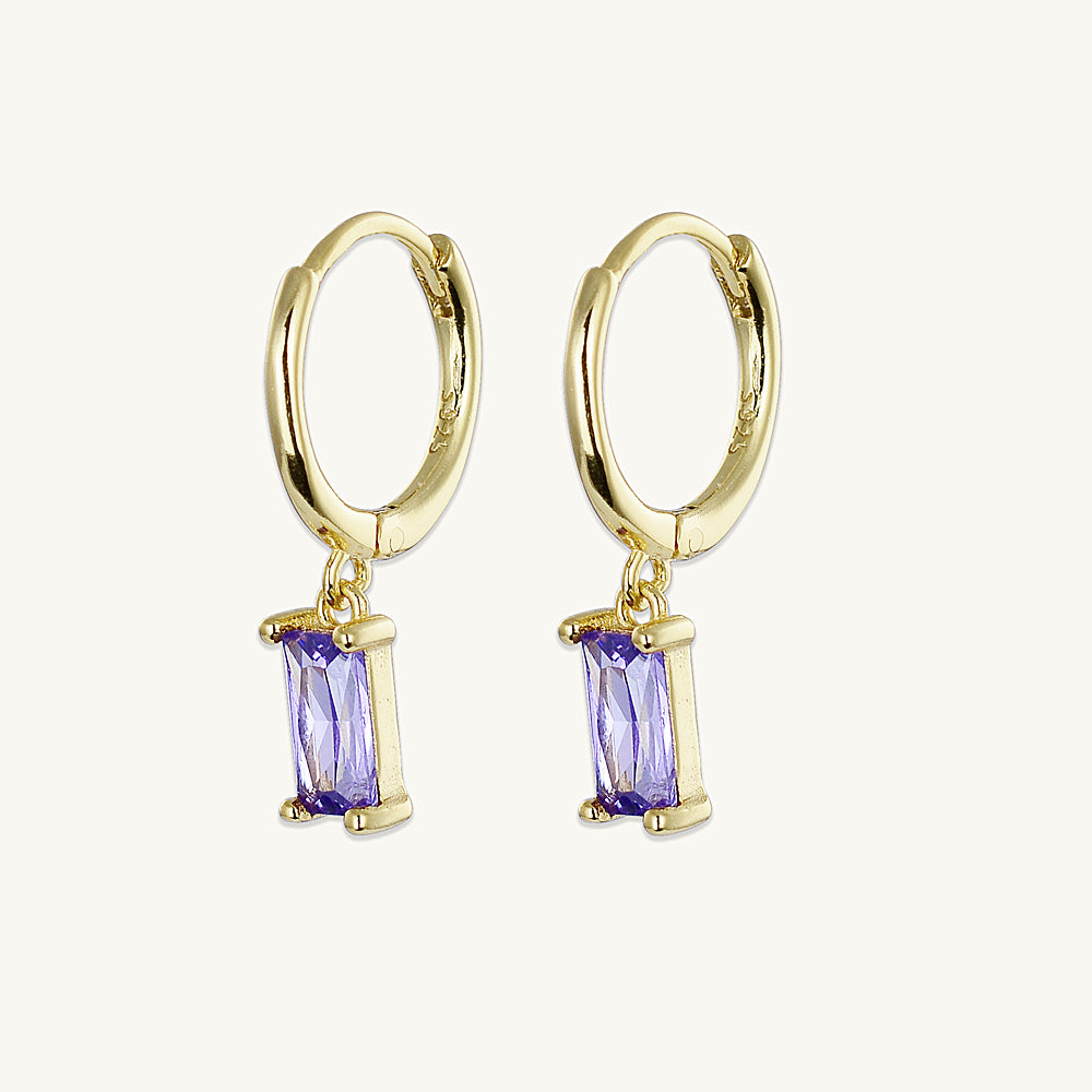 Purple Baguette Hoop Earrings