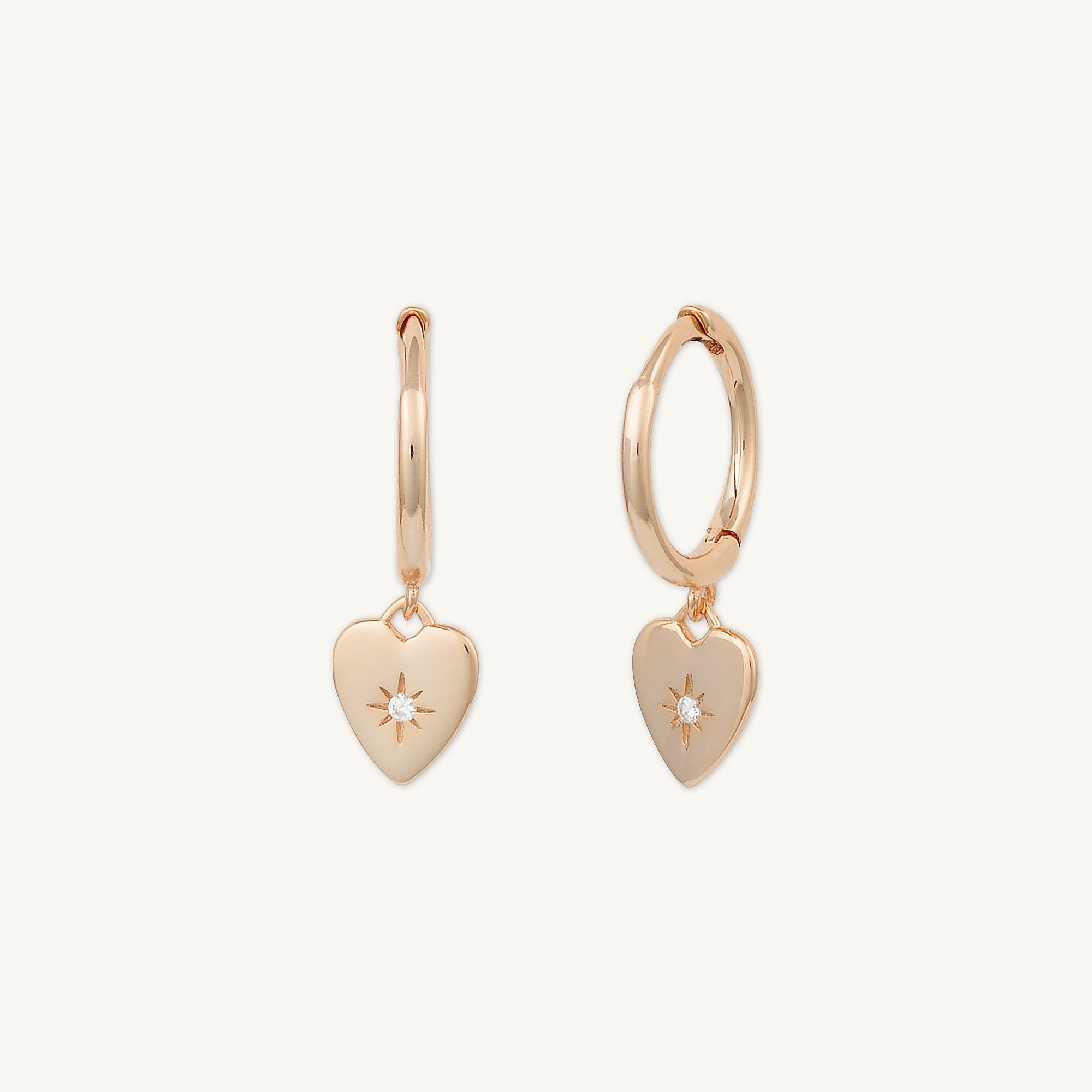 North Star Heart Huggie Hoop Earrings