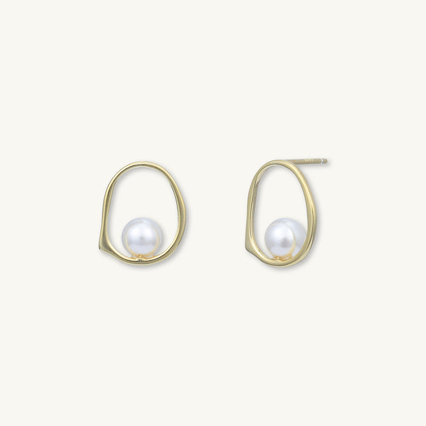 Floating Pearl Circular Stud Earrings