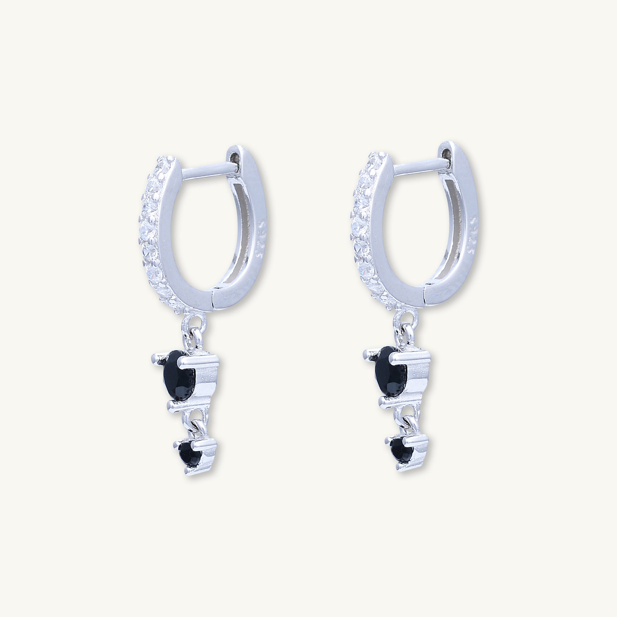 Black Sapphire Double Dangling Huggie Earrings