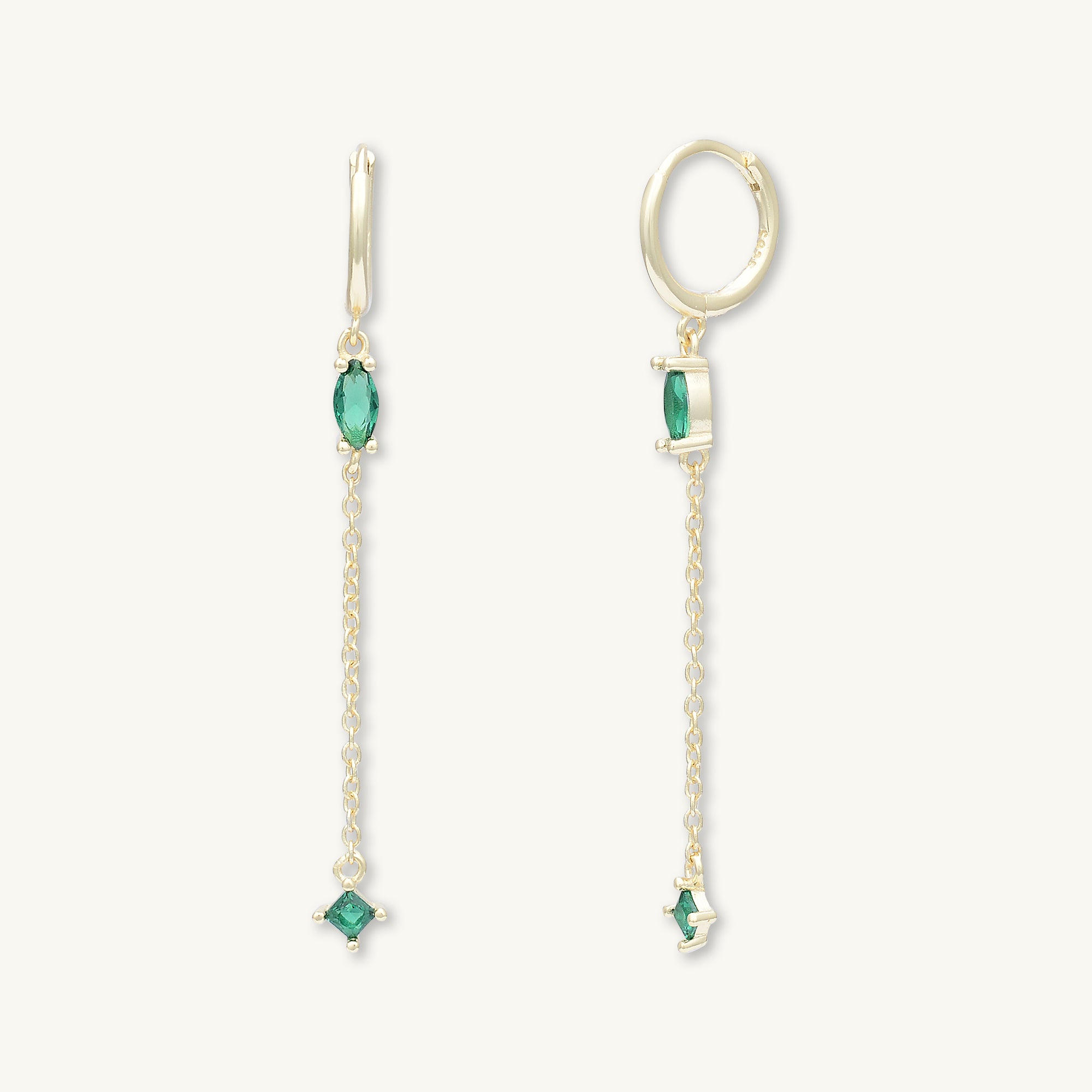 Emerald Marquise Sapphire Drop Huggie Earrings