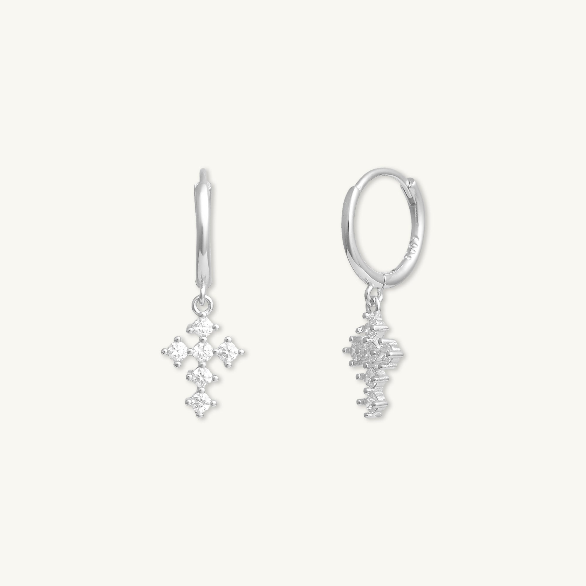 Cross Zirconia Huggie Earrings