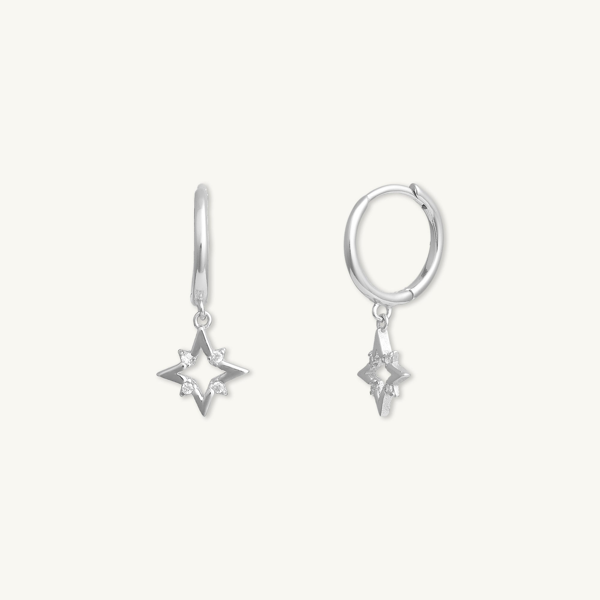 Star Zirconia Dangle Huggie Earrings