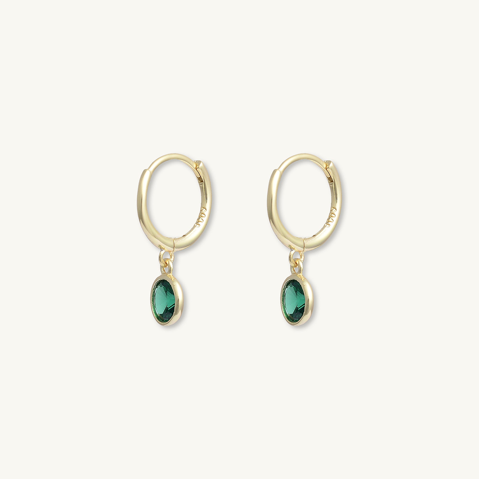 Emerald Circle Dangle Huggie Earrings