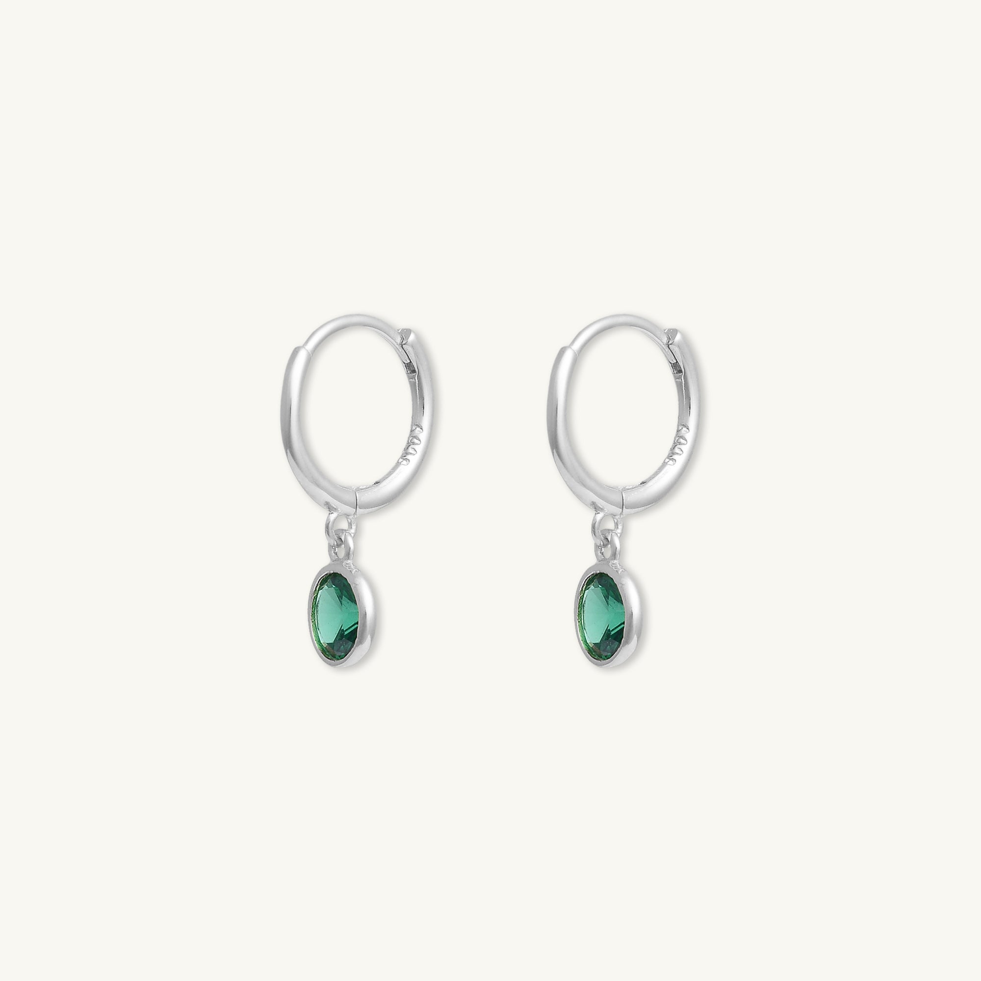 Emerald Circle Dangle Huggie Earrings