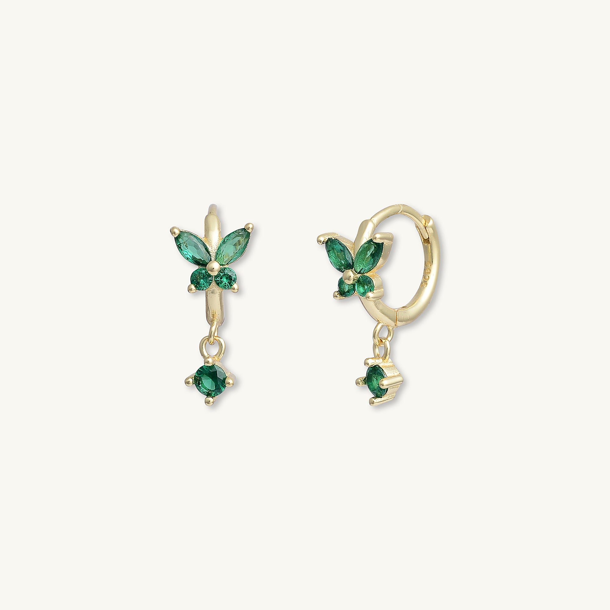 Butterfly Emerald Drop Huggie Earrings