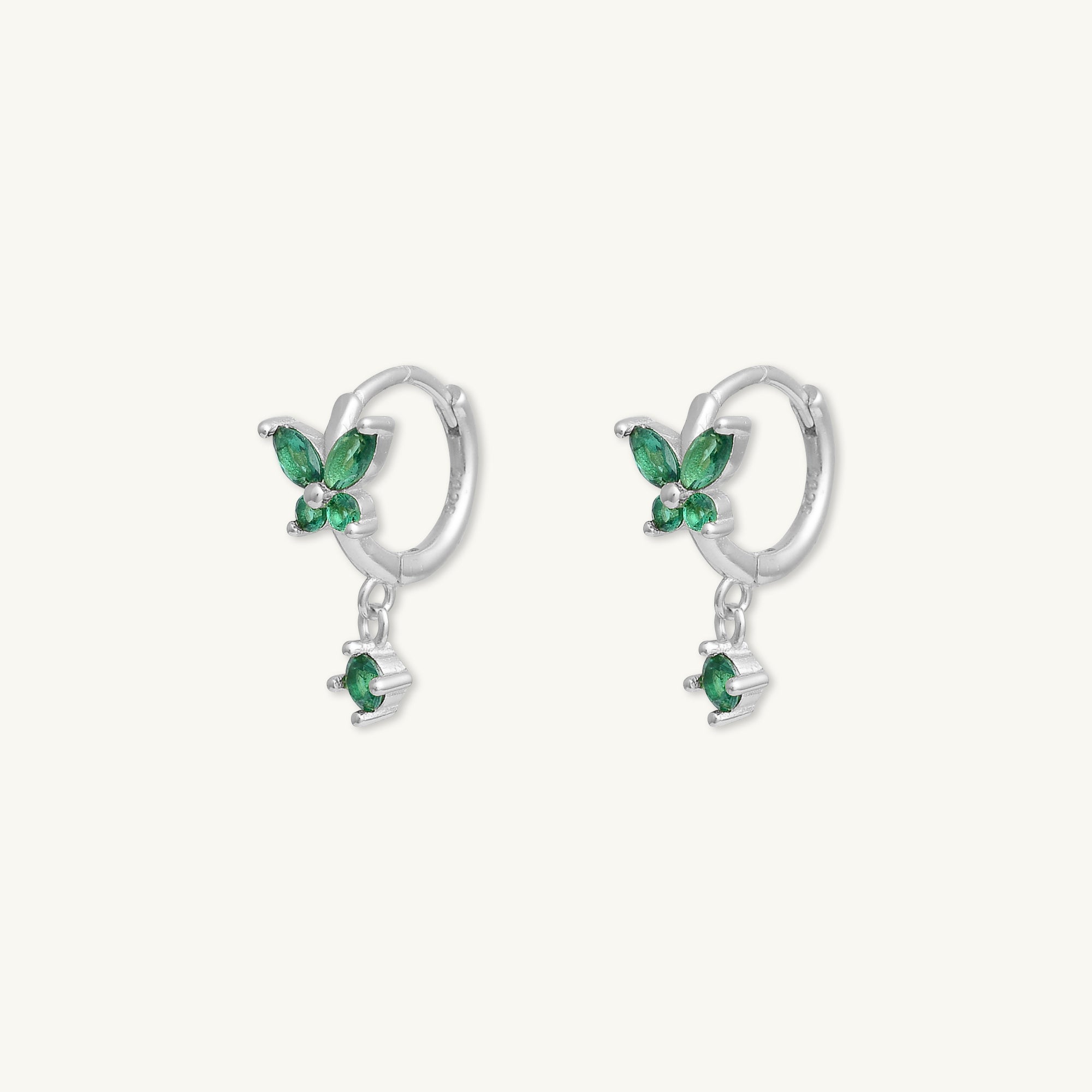 Butterfly Emerald Drop Huggie Earrings