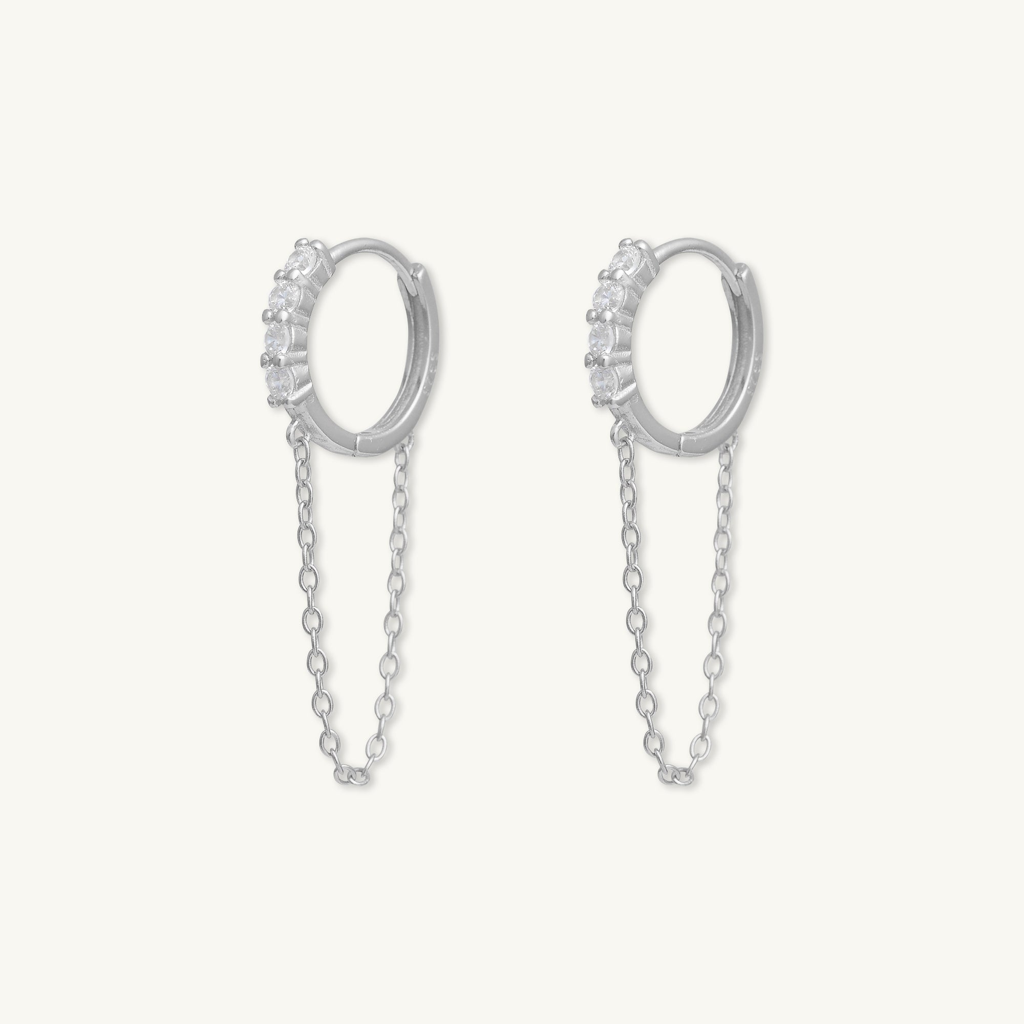 Sapphire Dangling Chain Huggie Earrings