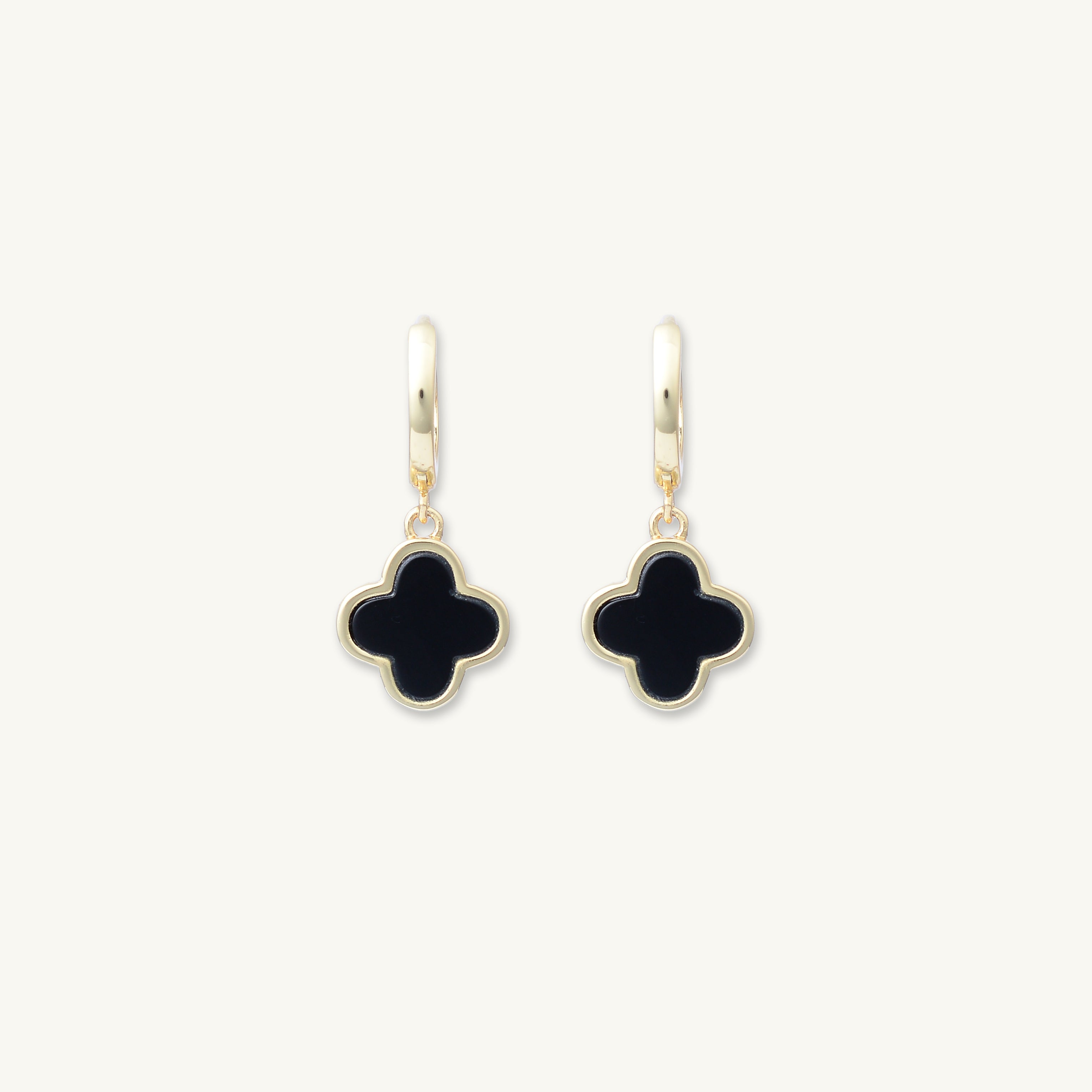 Clover Onyx Huggie Earrings