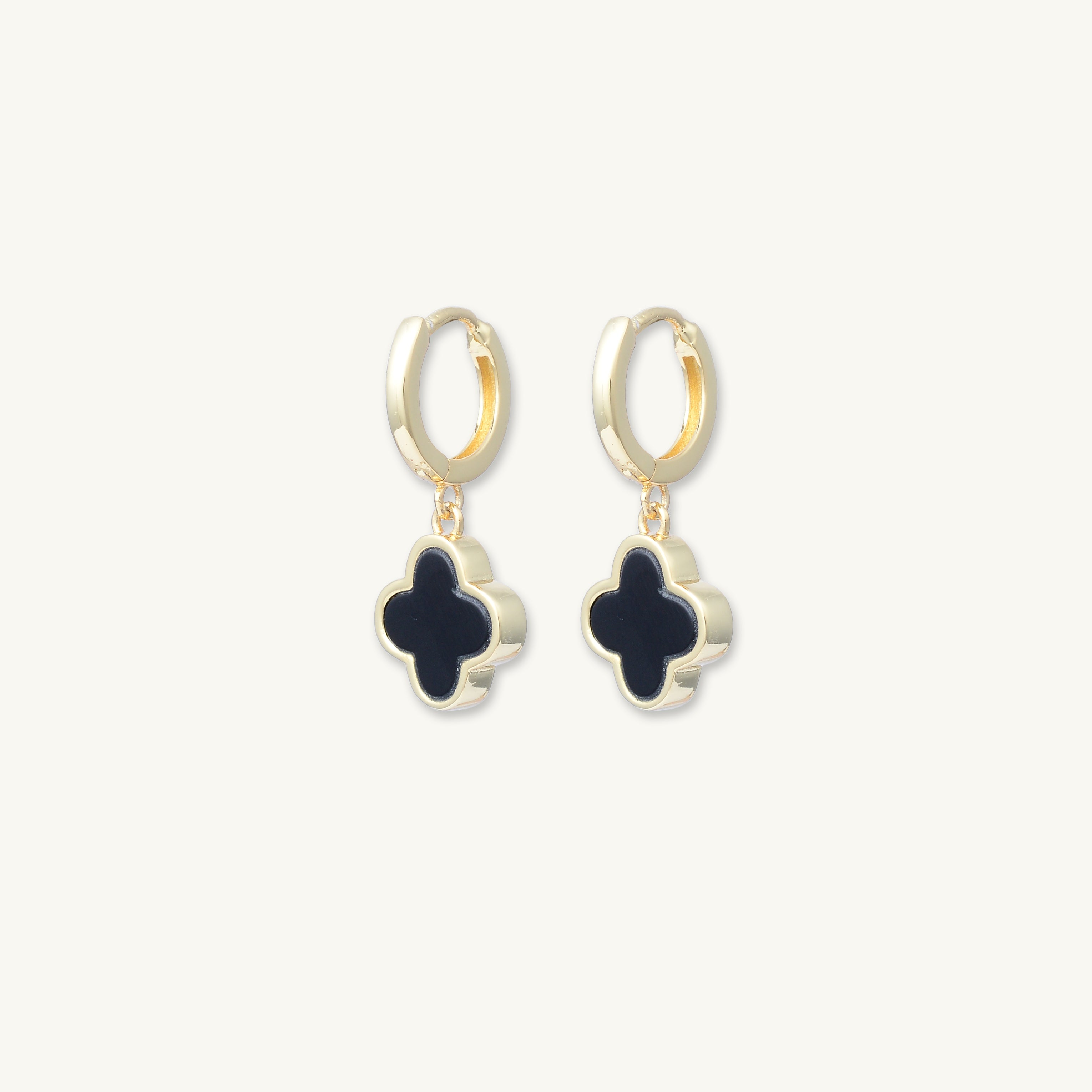 Clover Onyx Huggie Earrings