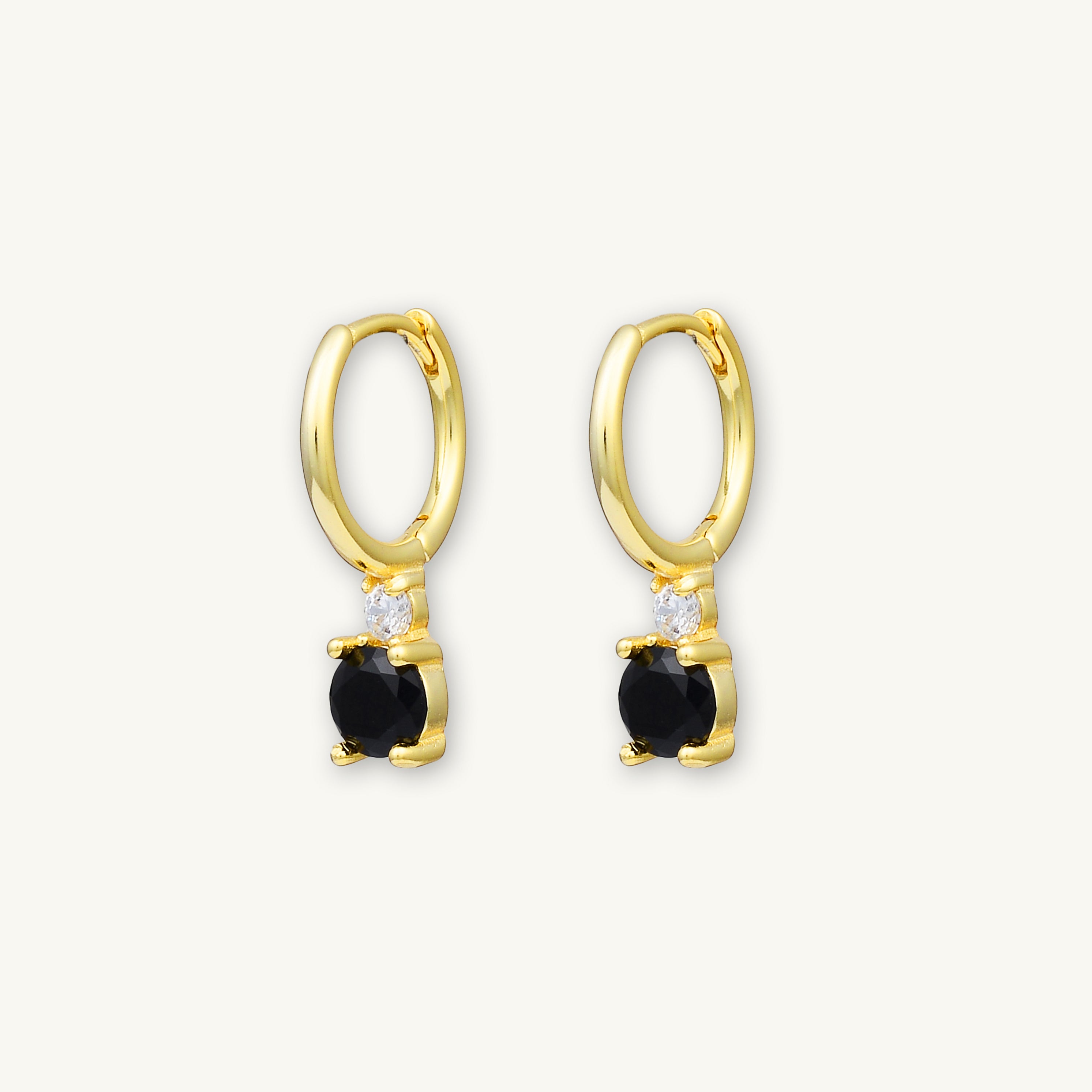 Double Black Solitaire Huggie Earrings