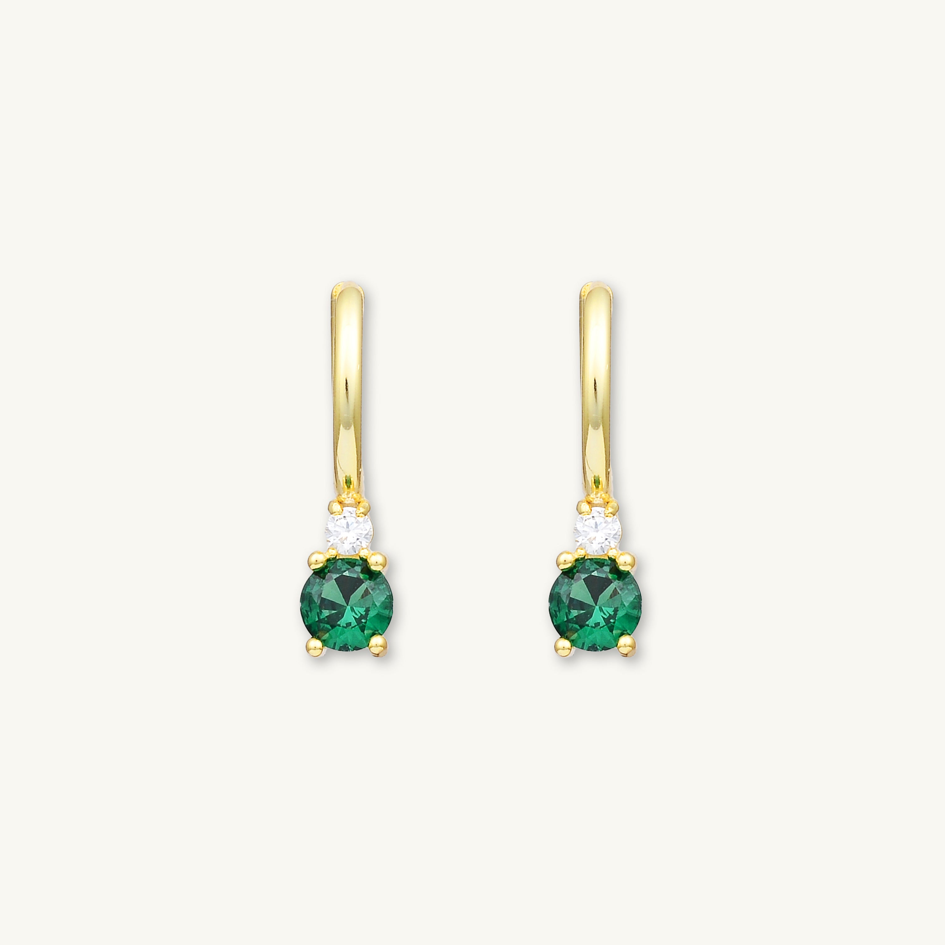 Double Emerald Solitaire Huggie Earrings