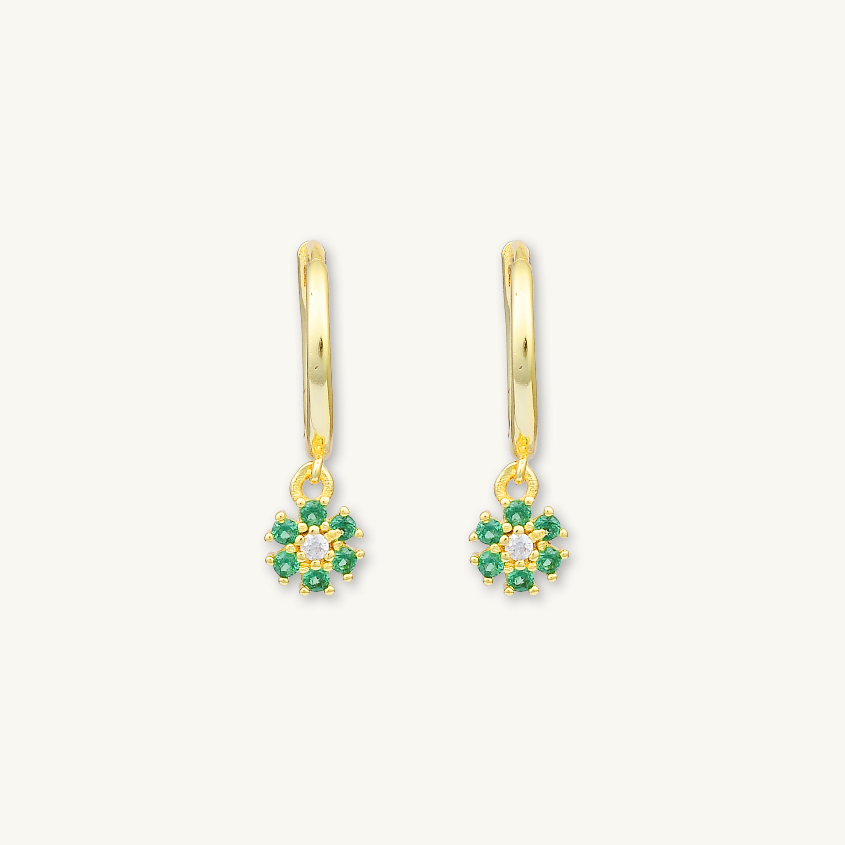 Emerald Green Flower Hoop Earrings