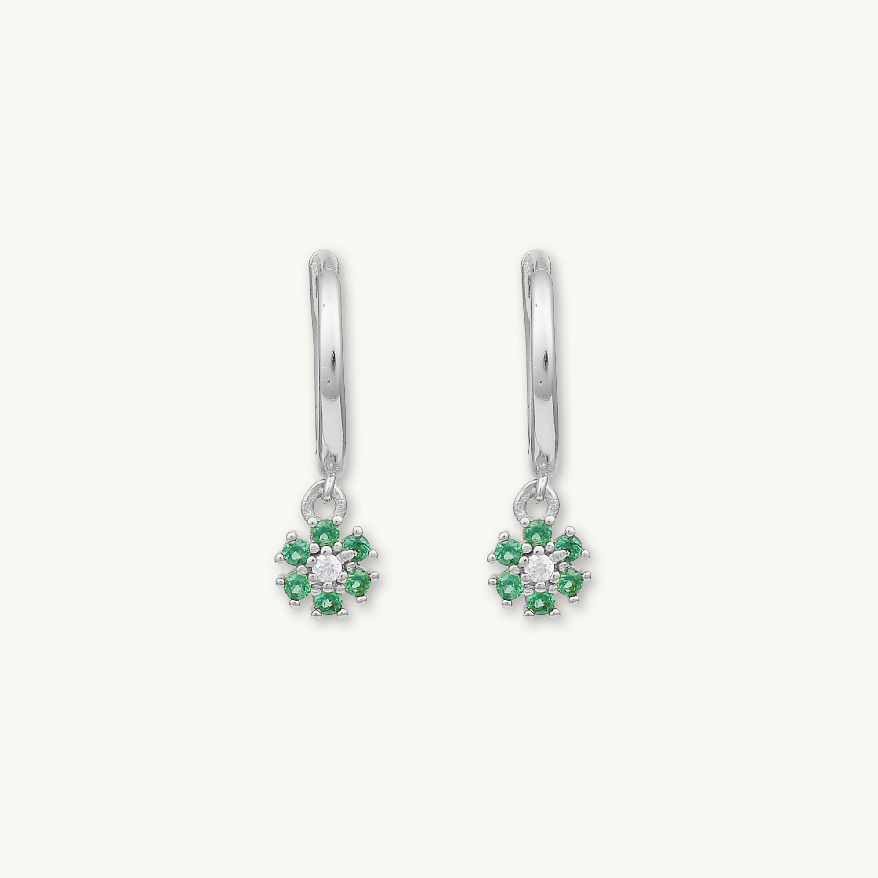 Emerald Green Flower Hoop Earrings