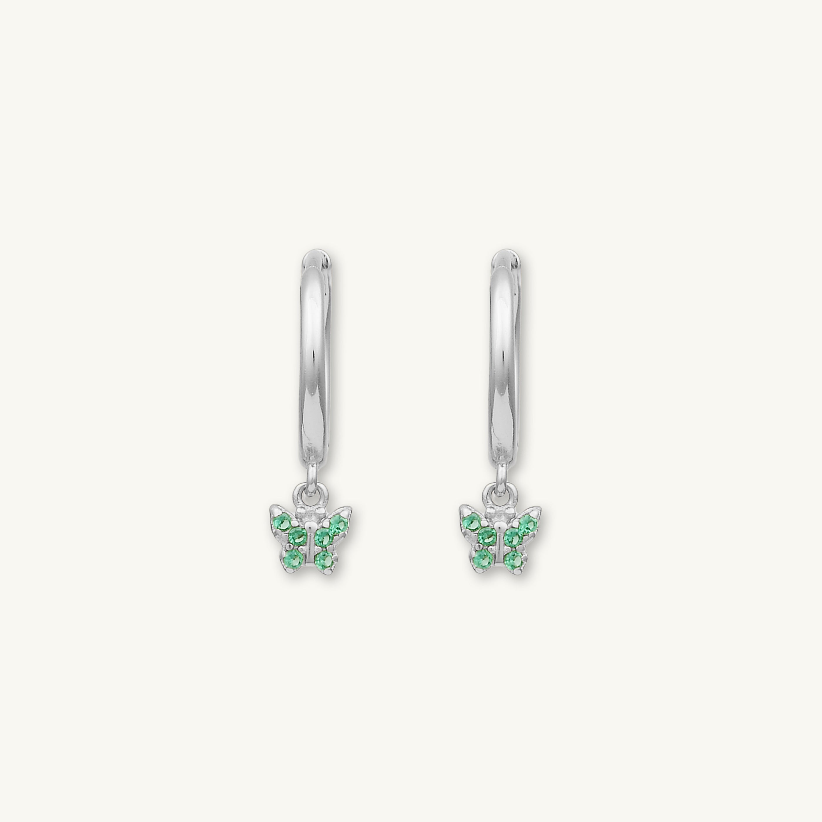 Emerald Butterfly Zirconia Drop Huggie Earrings