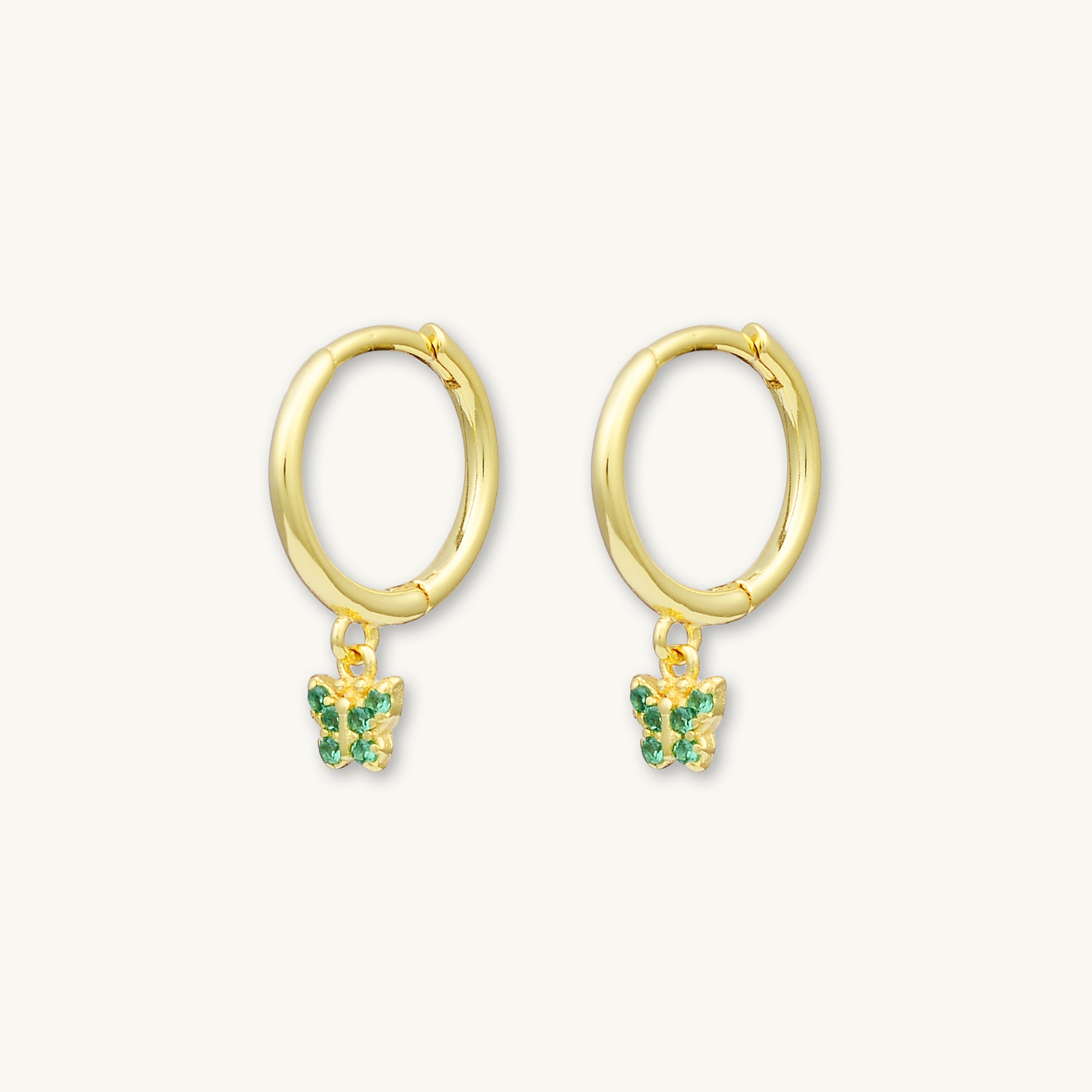 Emerald Butterfly Zirconia Drop Huggie Earrings