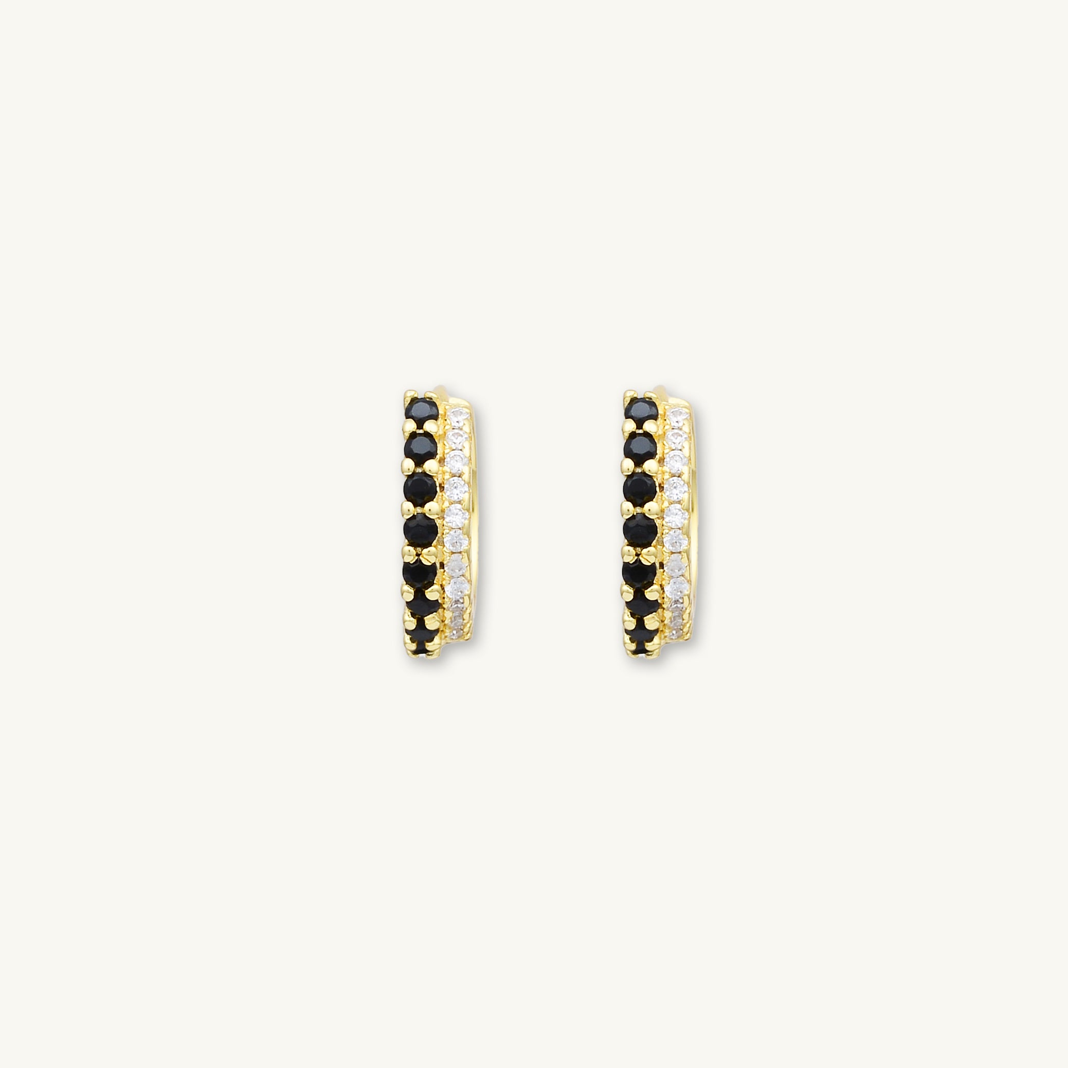 Double Black Pave Huggie Hoop Earrings