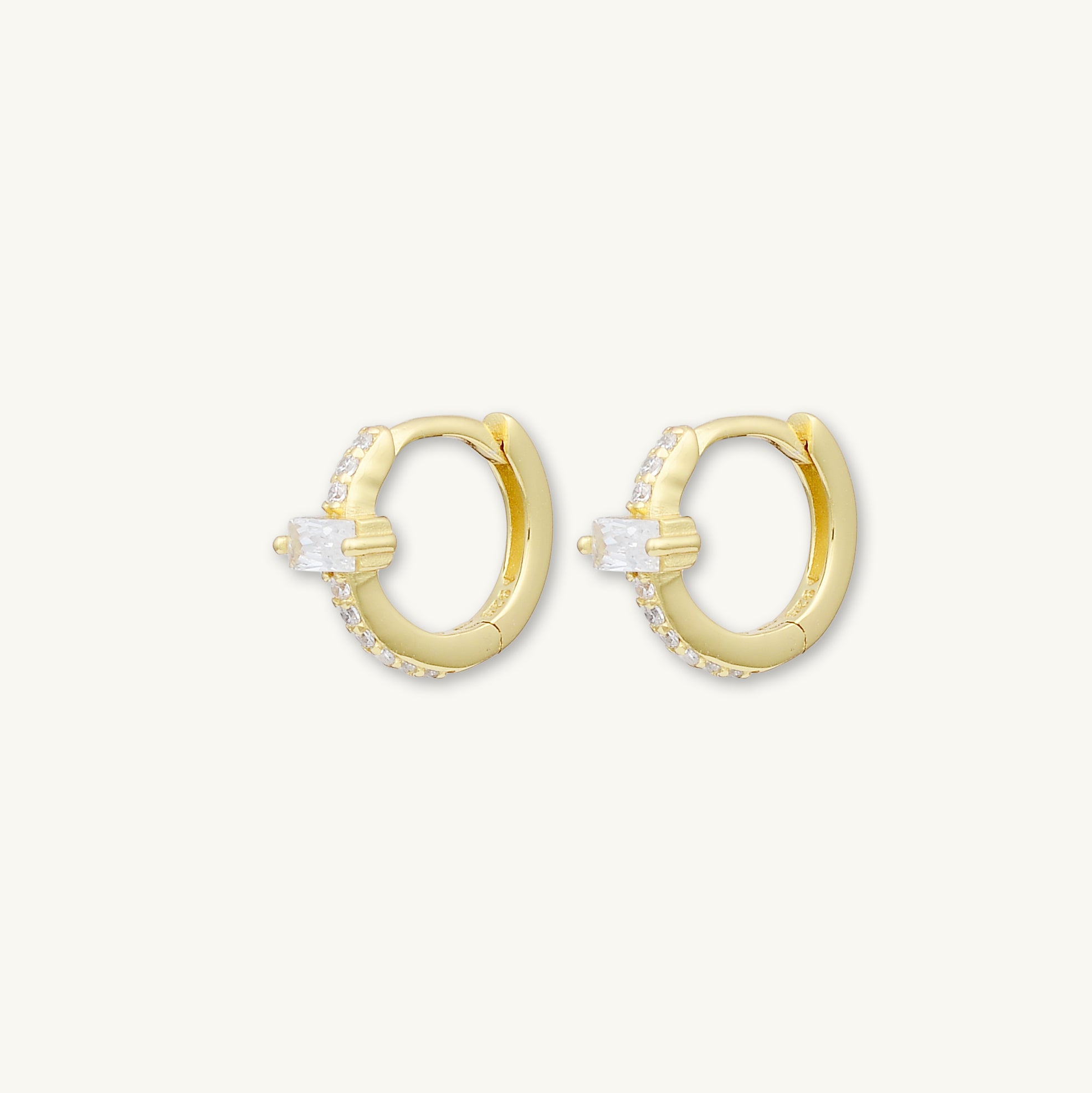 Baguette Zirconia Huggie Hoop Earrings