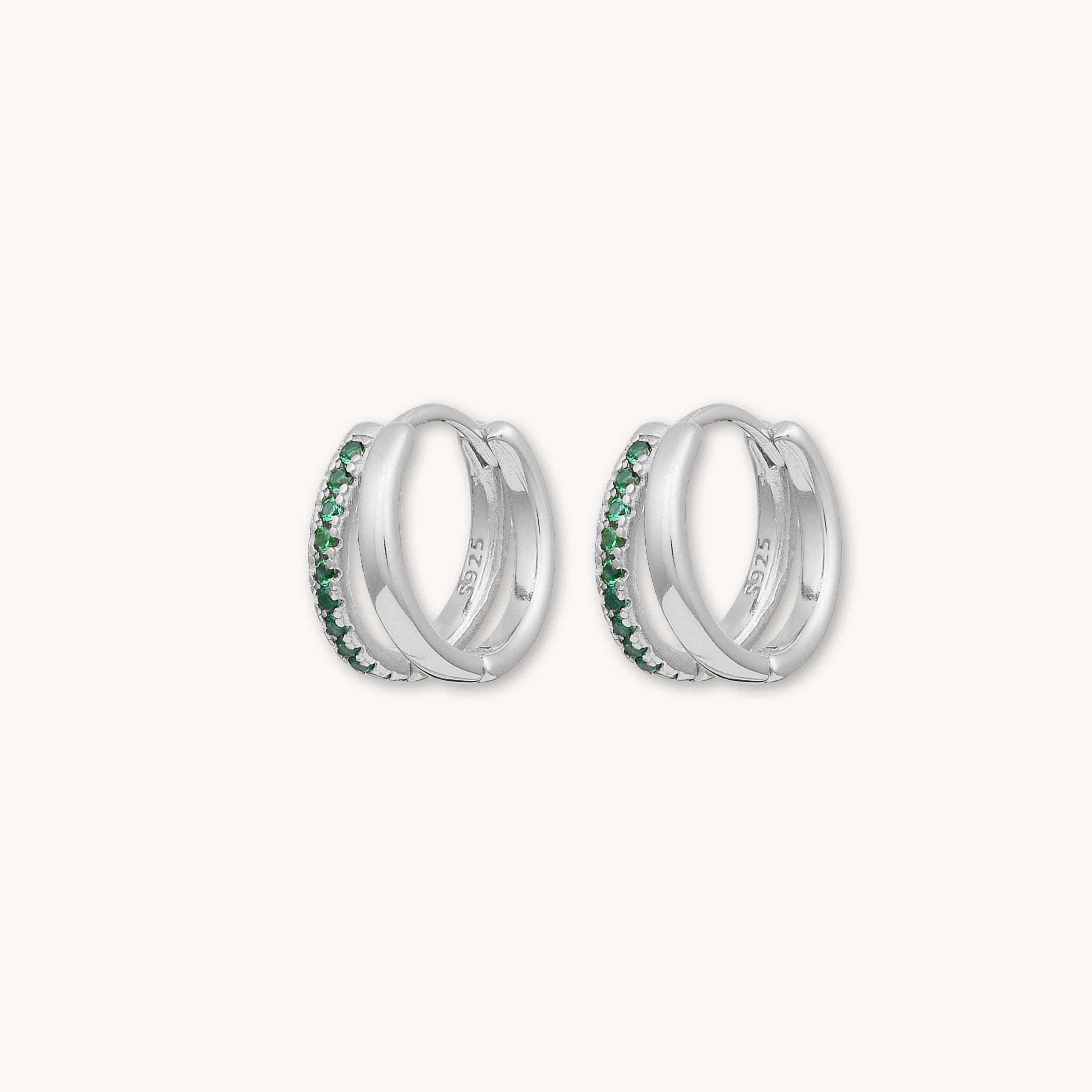 Emerald Double Zirconia Huggie Hoop Earrings