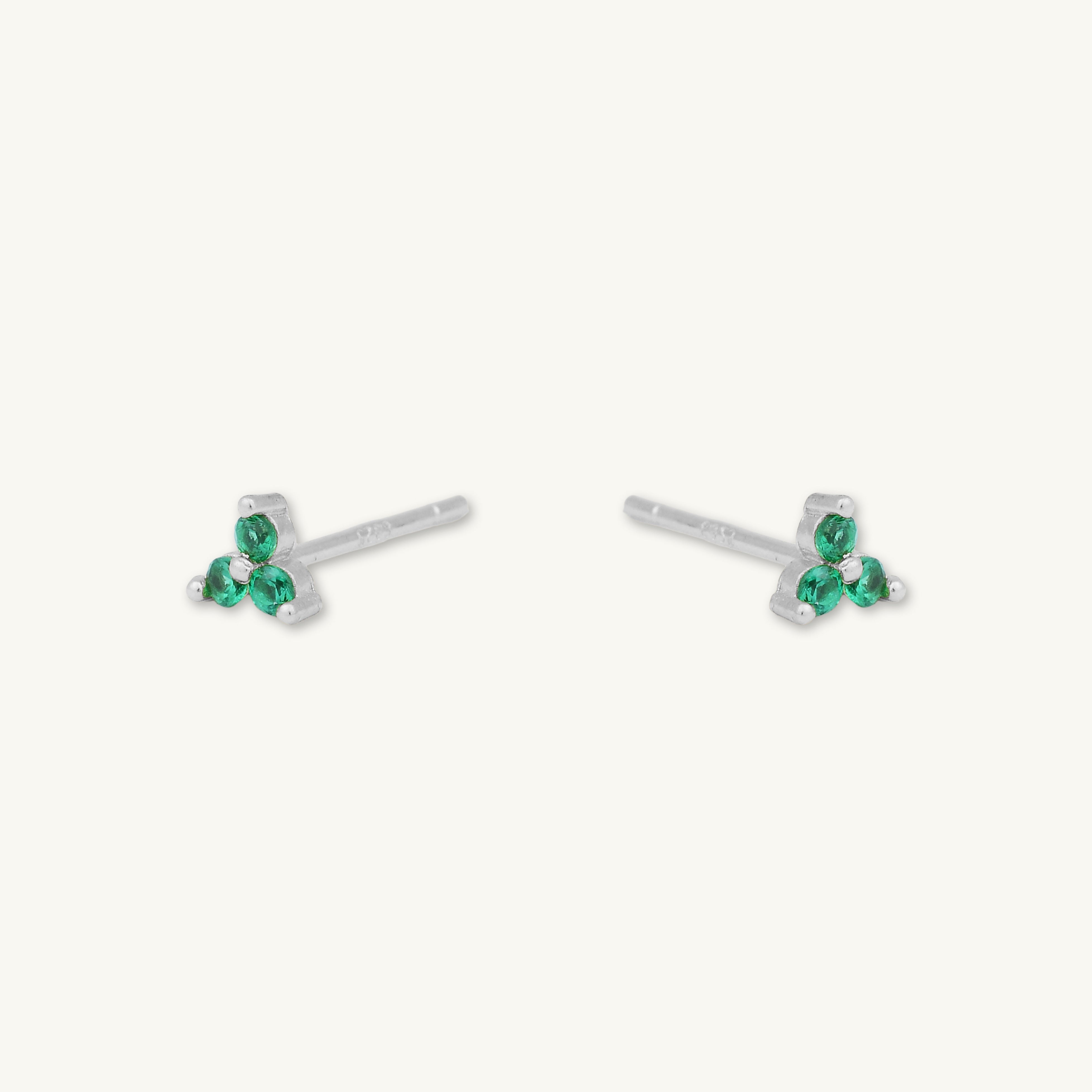 Emerald Lotus Sapphire Stud Earrings