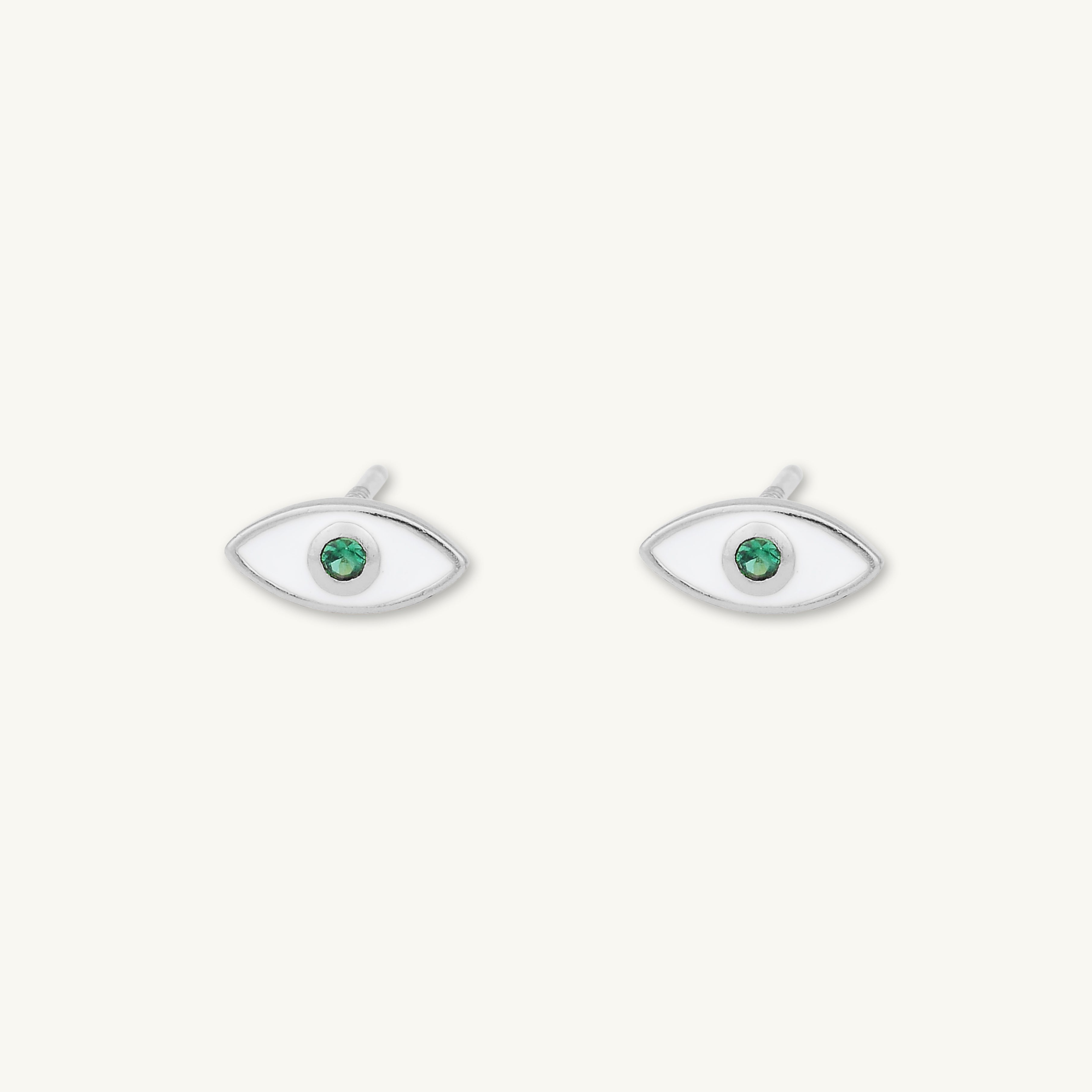 Evil Eye Emerald Zirconia Stud Earrings