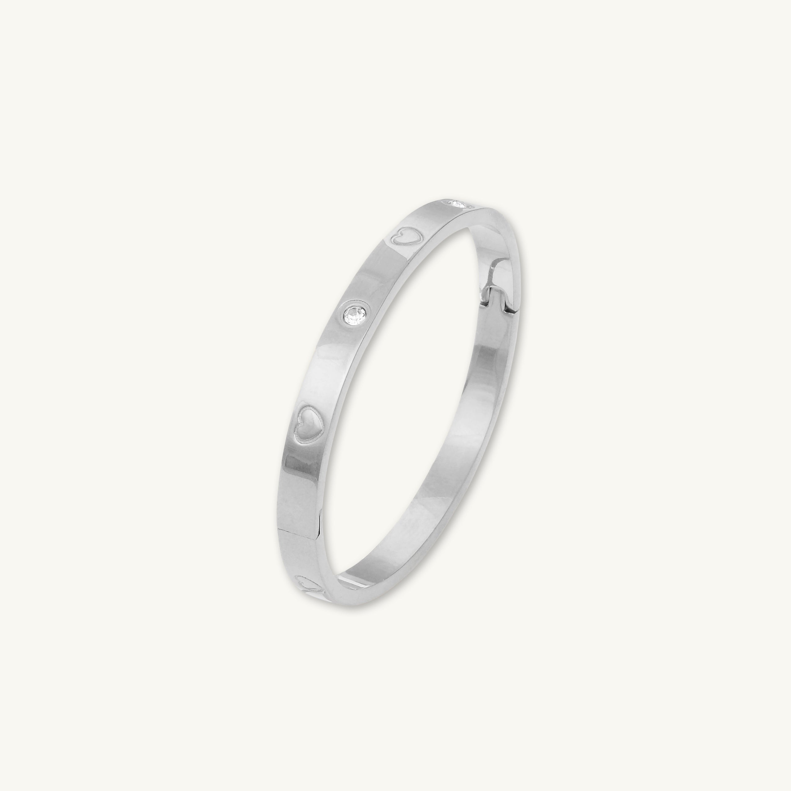 Heart Zirconia Hinged Bangle Bracelet