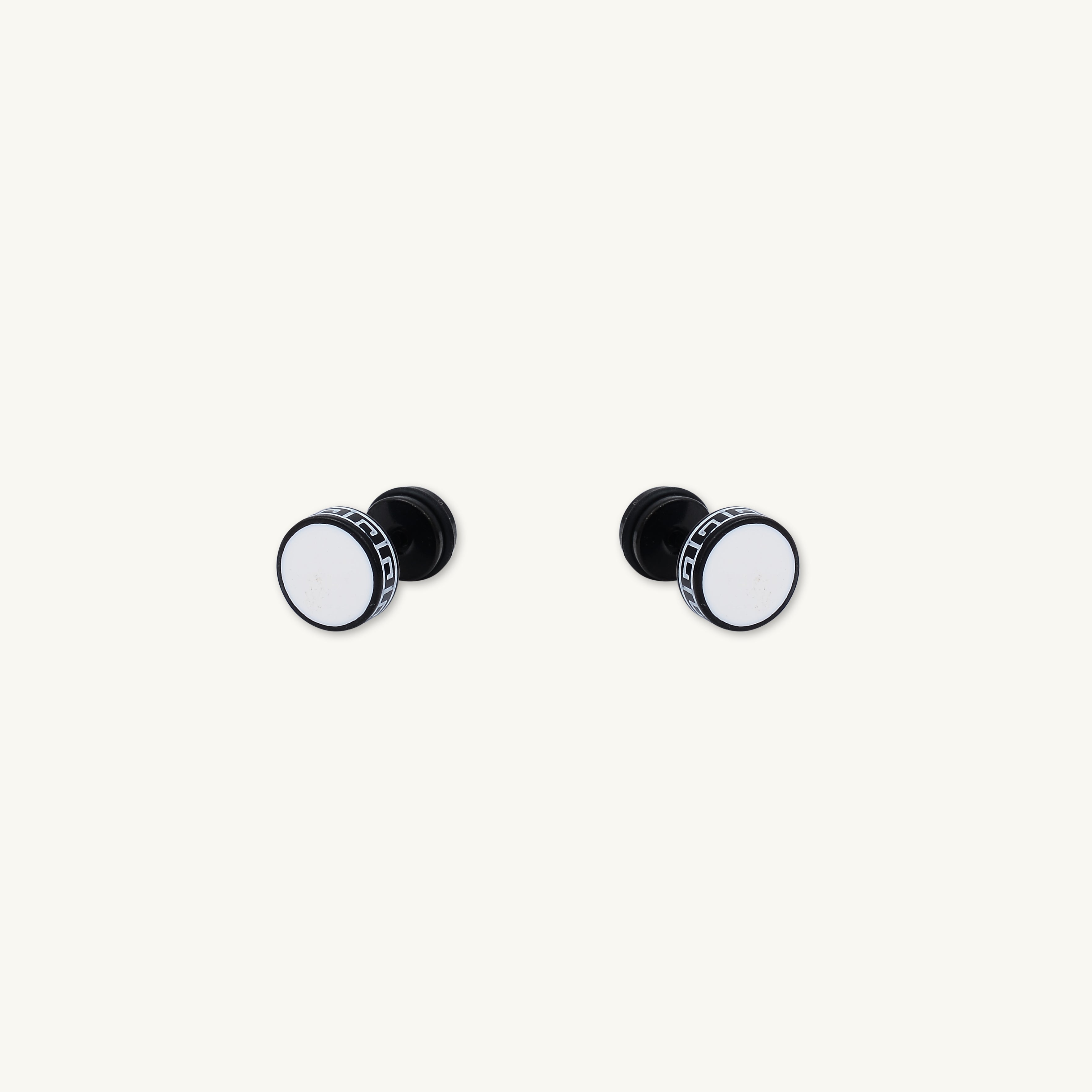 Unisex Circle White Enamel Greek Stud Earrings