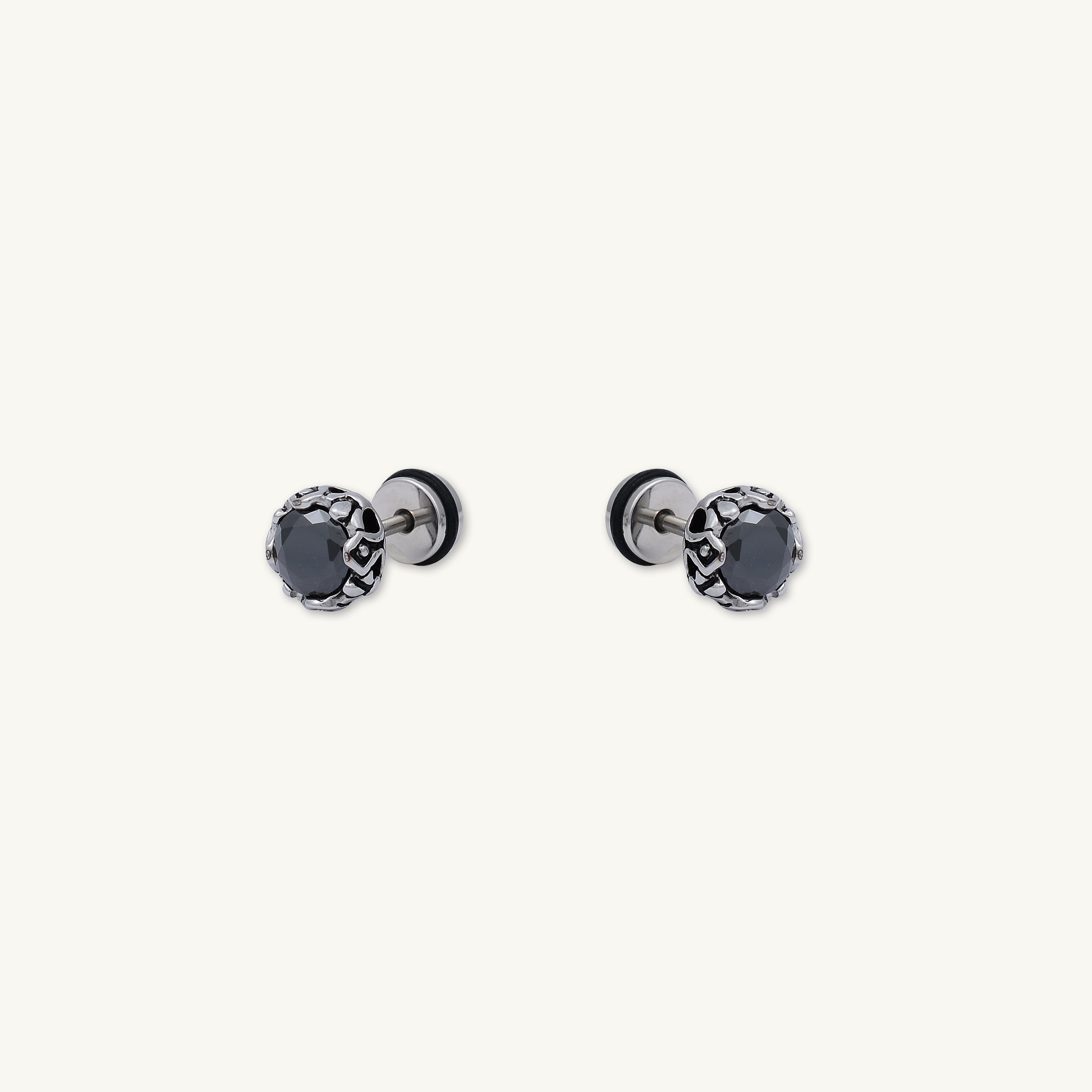 Unisex Black Zirconia Gothic Stud Earrings