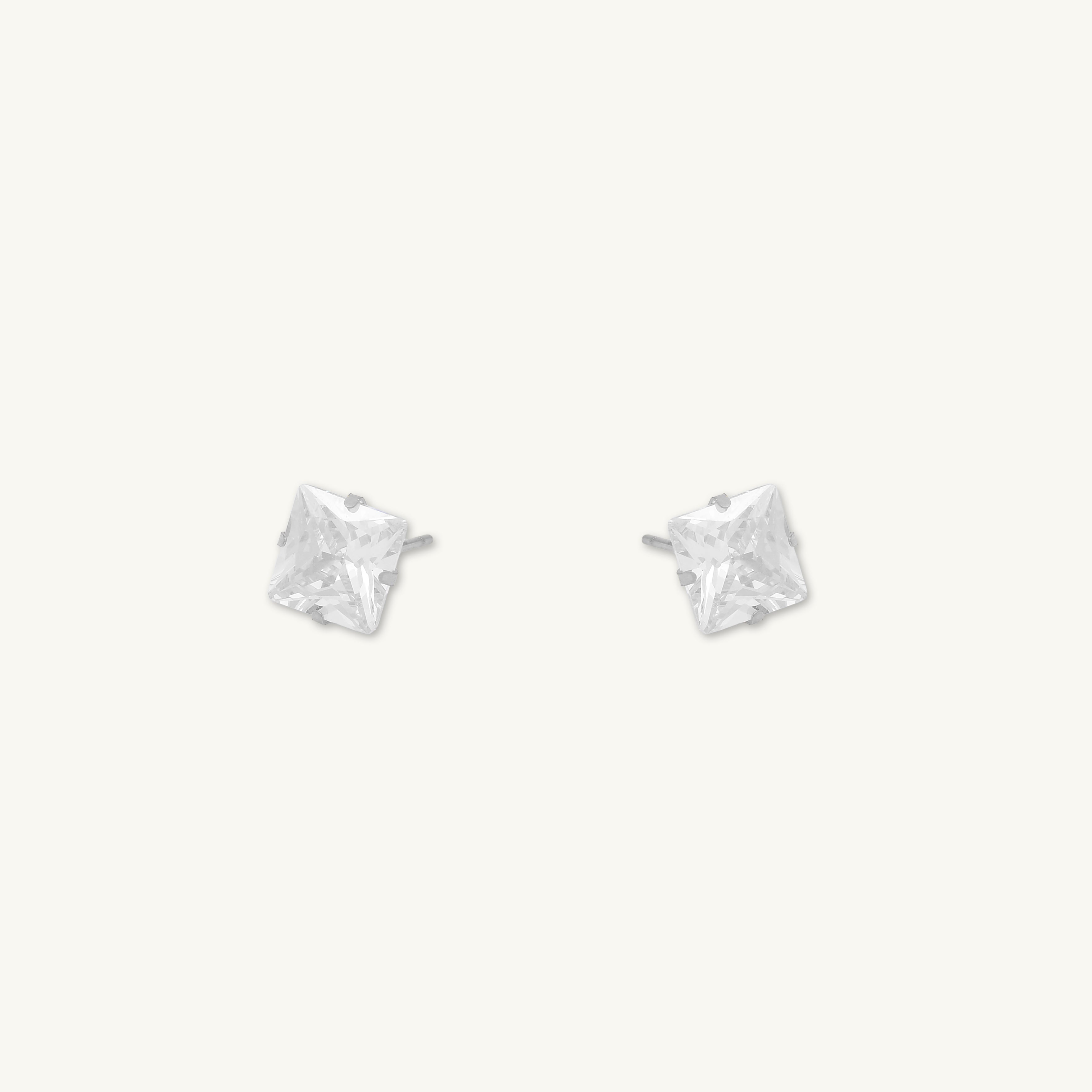 8mm Unisex Square Zirconia Stud Earrings