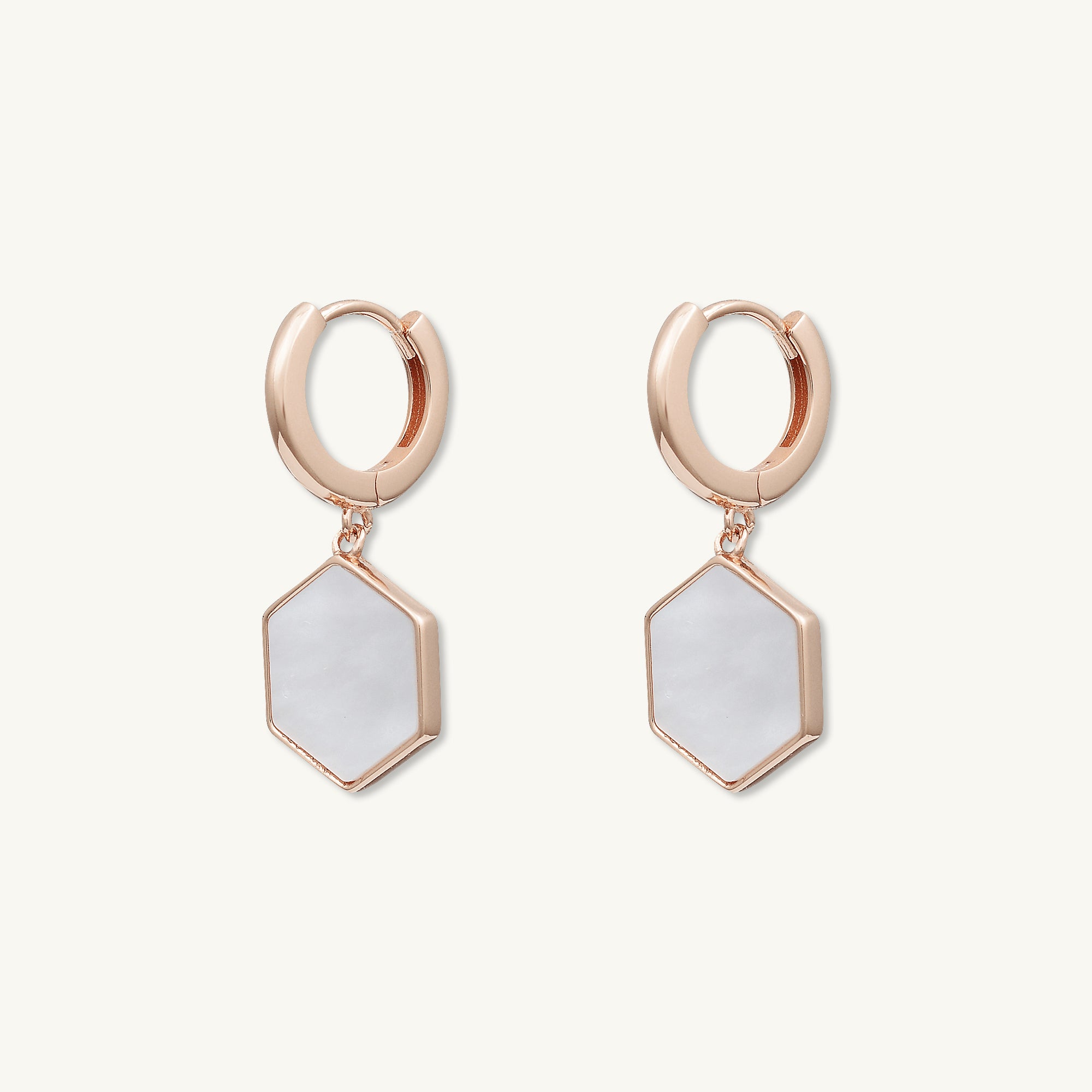 Hexagon Mother Of Pearl Huggie Earrings