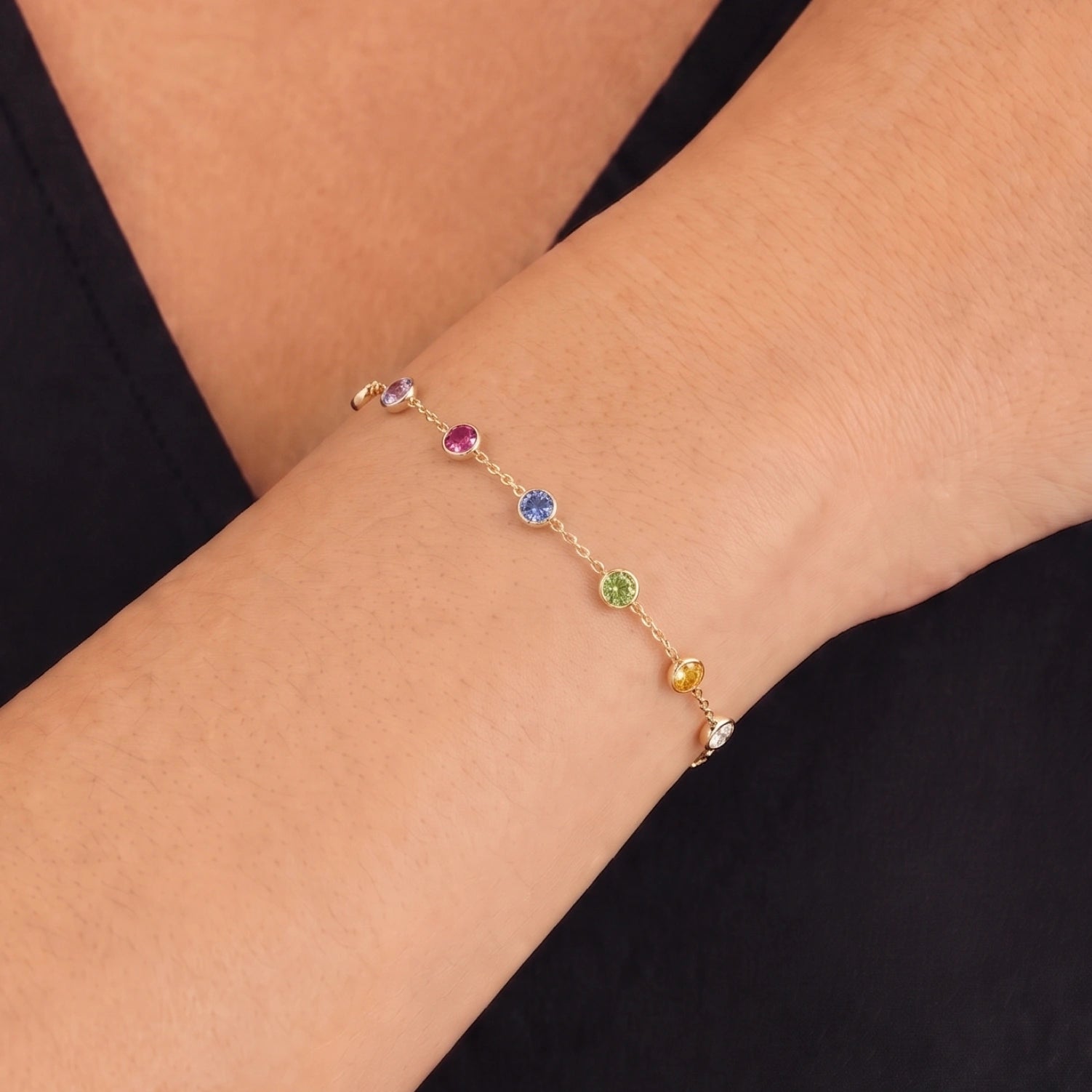 The Multi Birthstone Chain Bracelet Gold