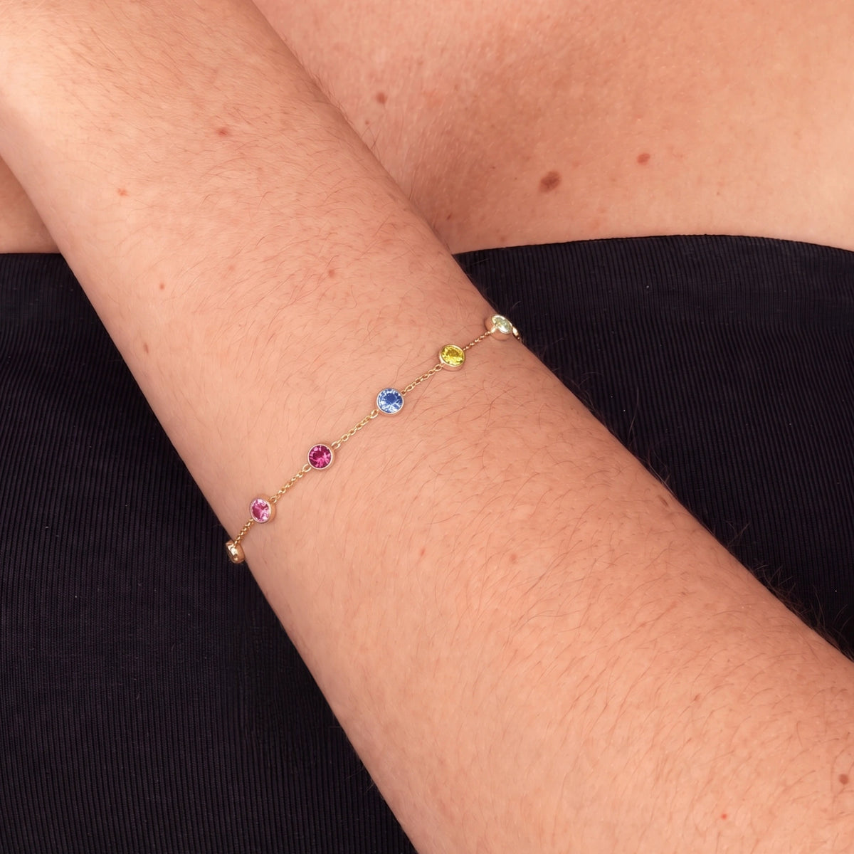 The Multi Birthstone Chain Bracelet Gold