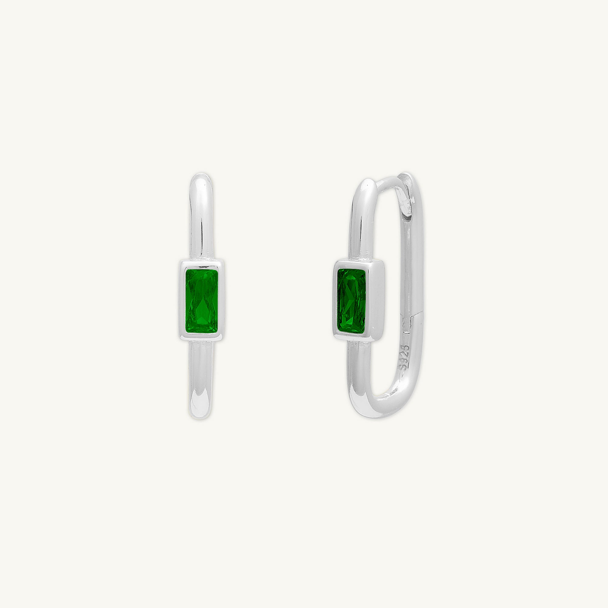 Emerald Long Baguette Huggie Hoops Earrings