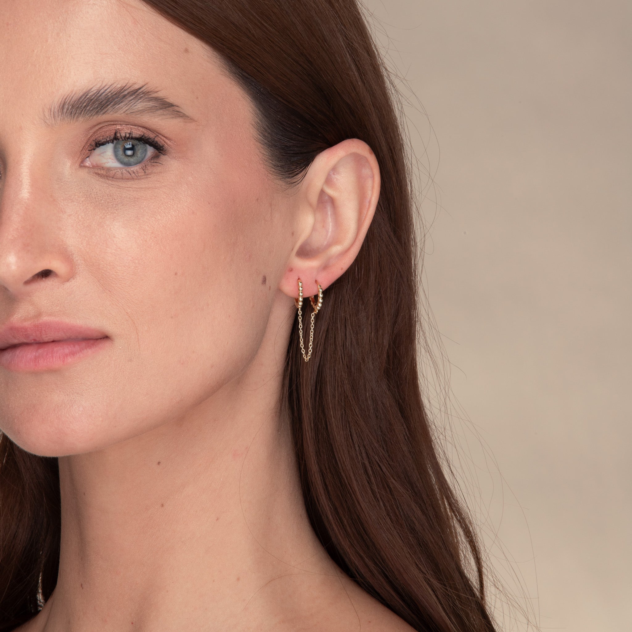 Ball Dangling Chain Huggie Earrings - Camile & Stone