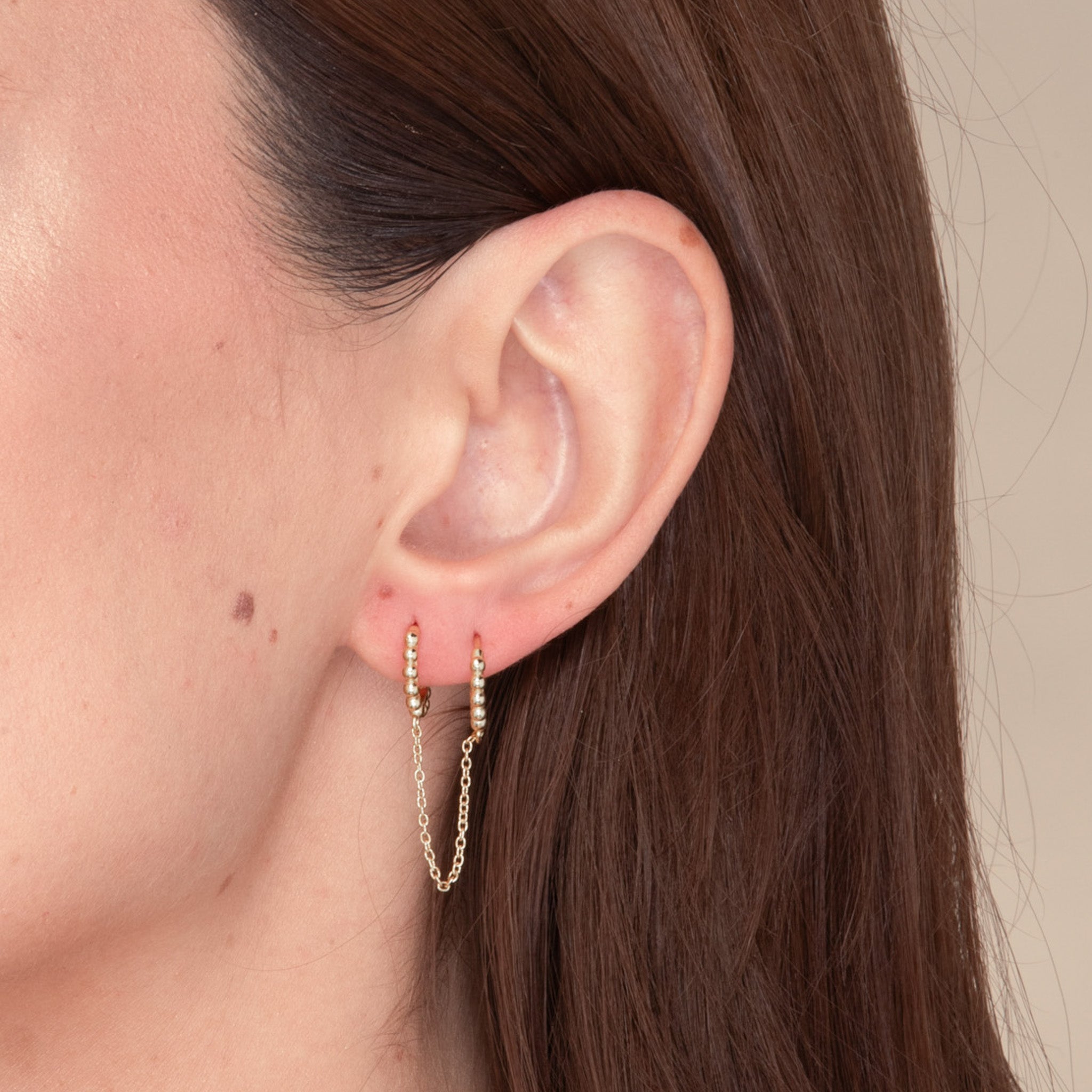 Ball Dangling Chain Huggie Earrings - Camile & Stone