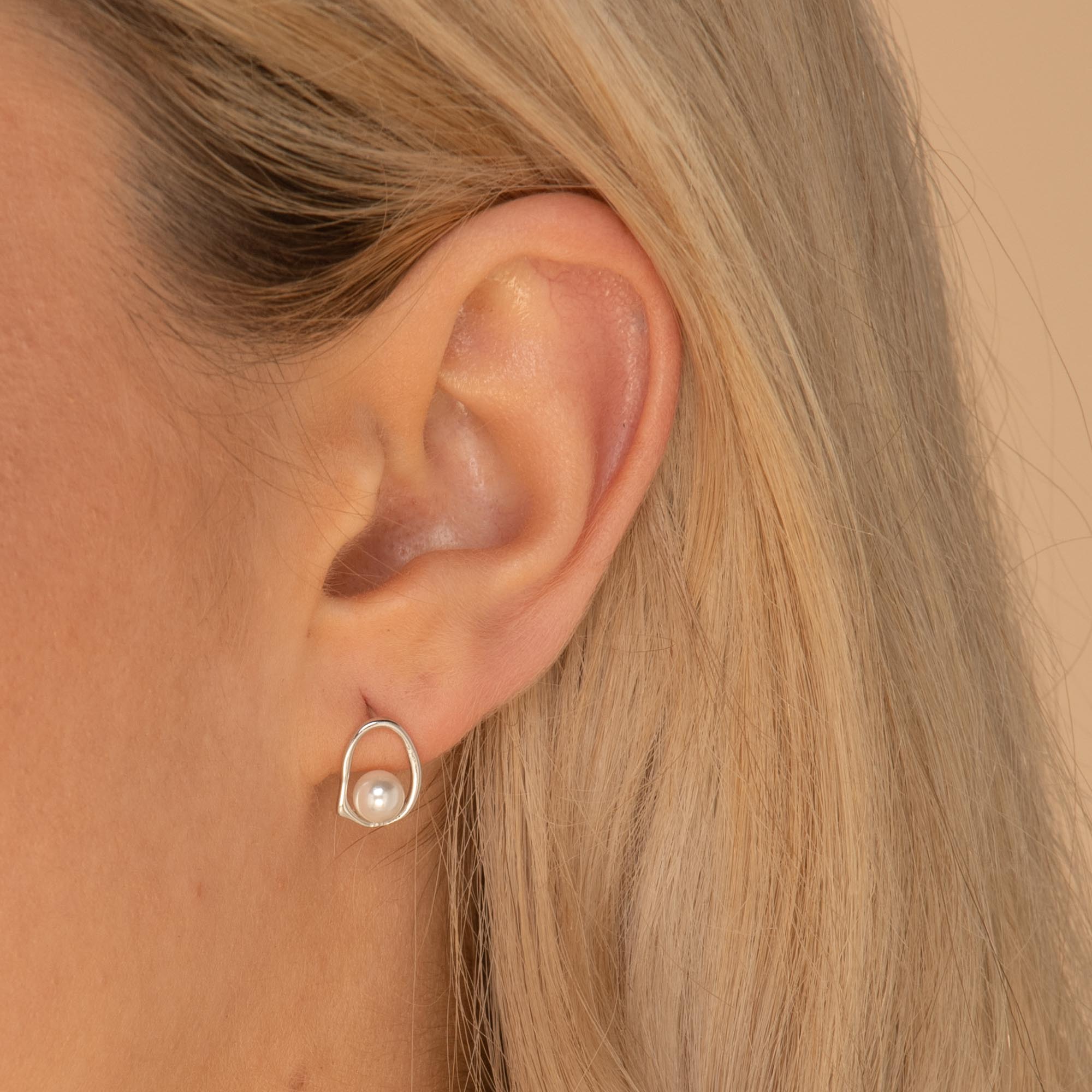 Floating Pearl Circular Stud Earrings