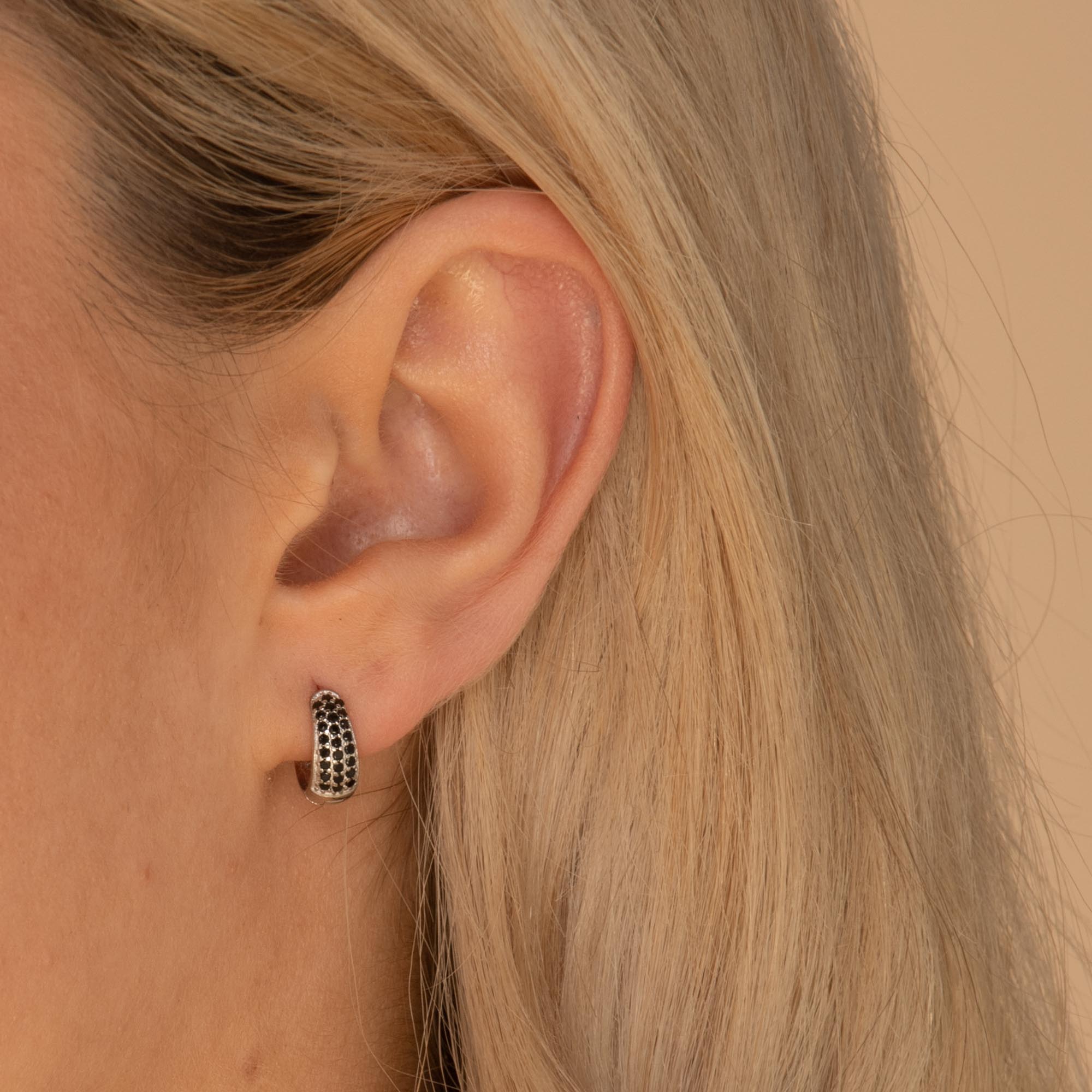 Black Sapphire Thick Dome Huggie Earrings