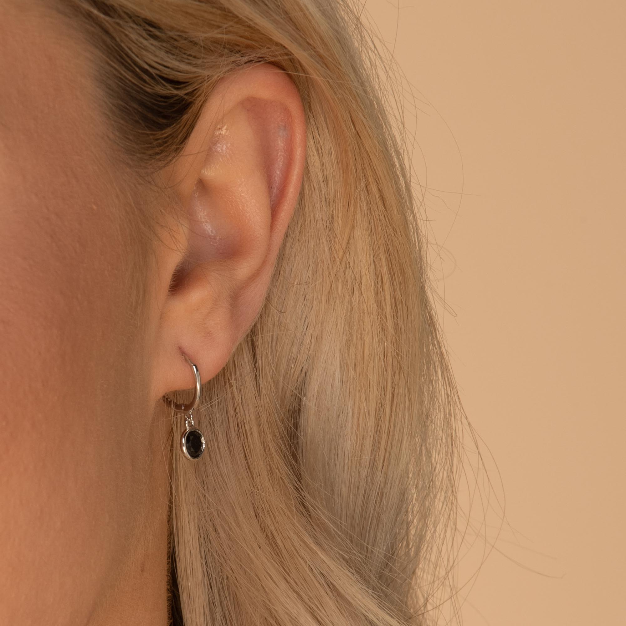 Black Circle Sapphire Hoop Earrings