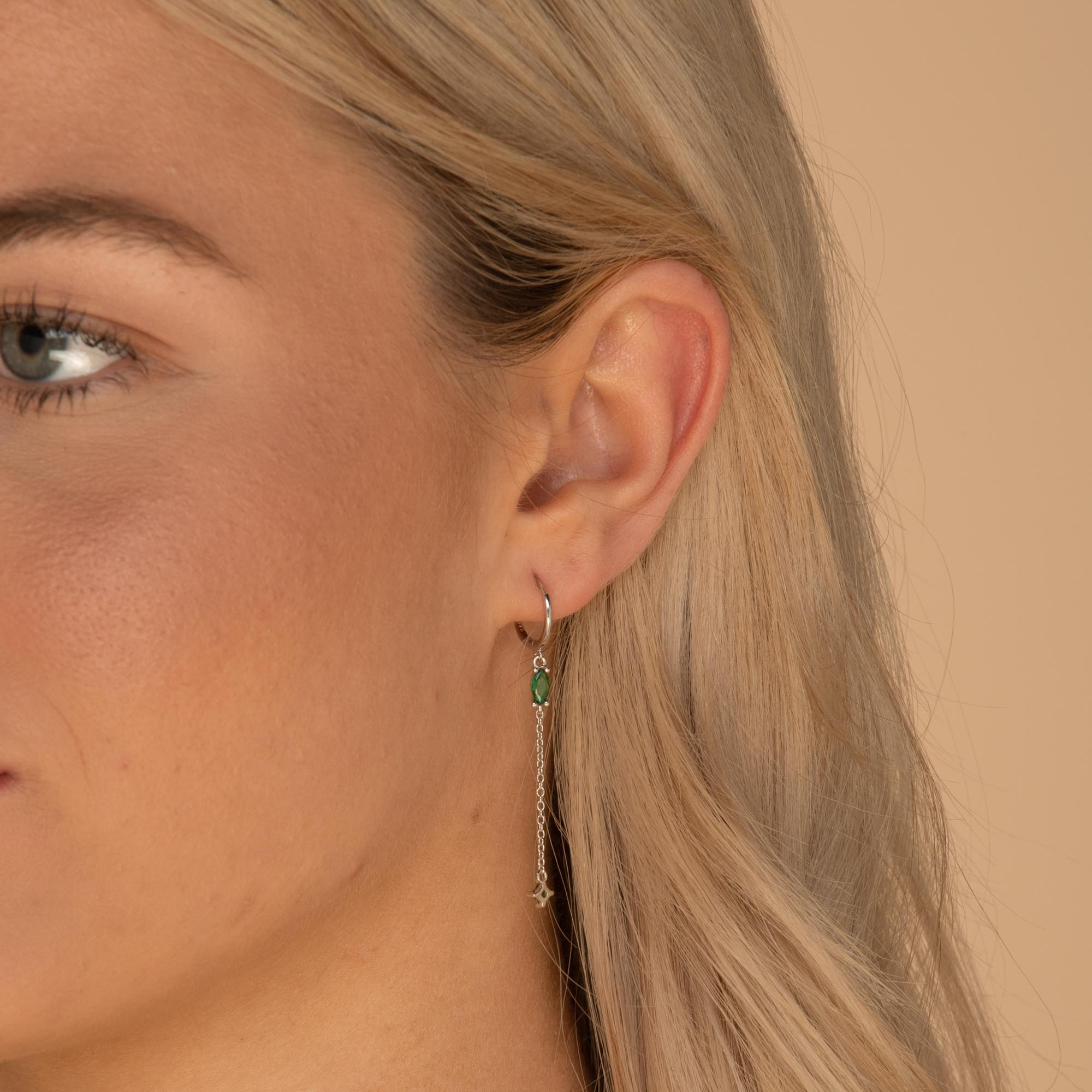 Emerald Marquise Sapphire Drop Huggie Earrings