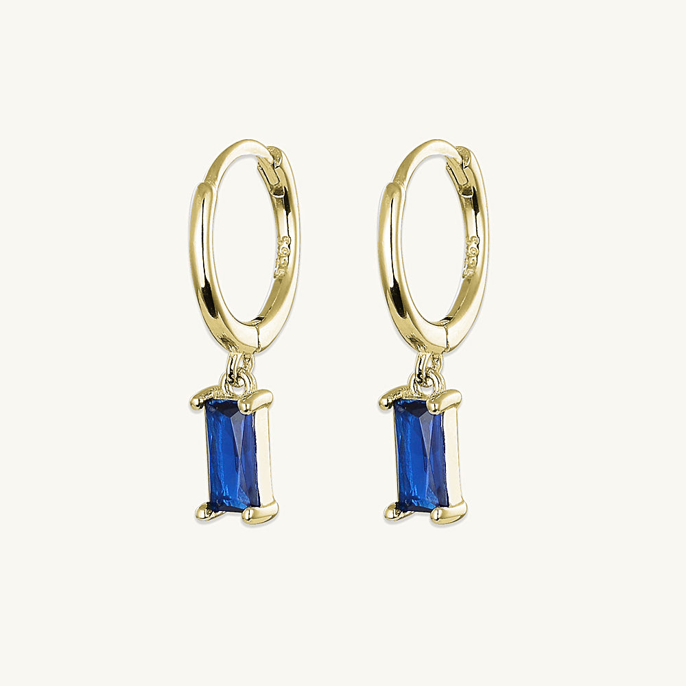 Blue Baguette Hoop Earrings
