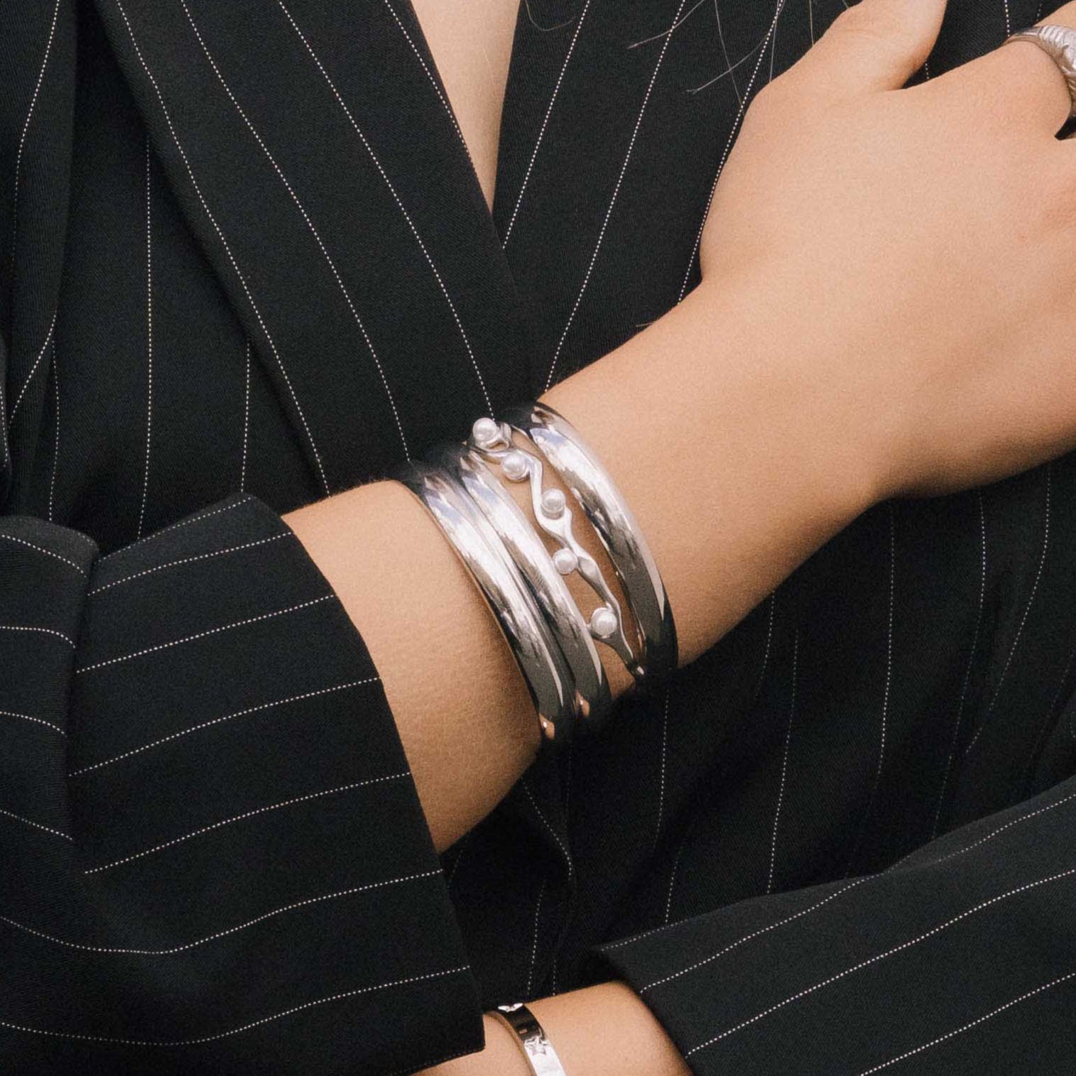Goddess Pearl Open Cuff Bangle