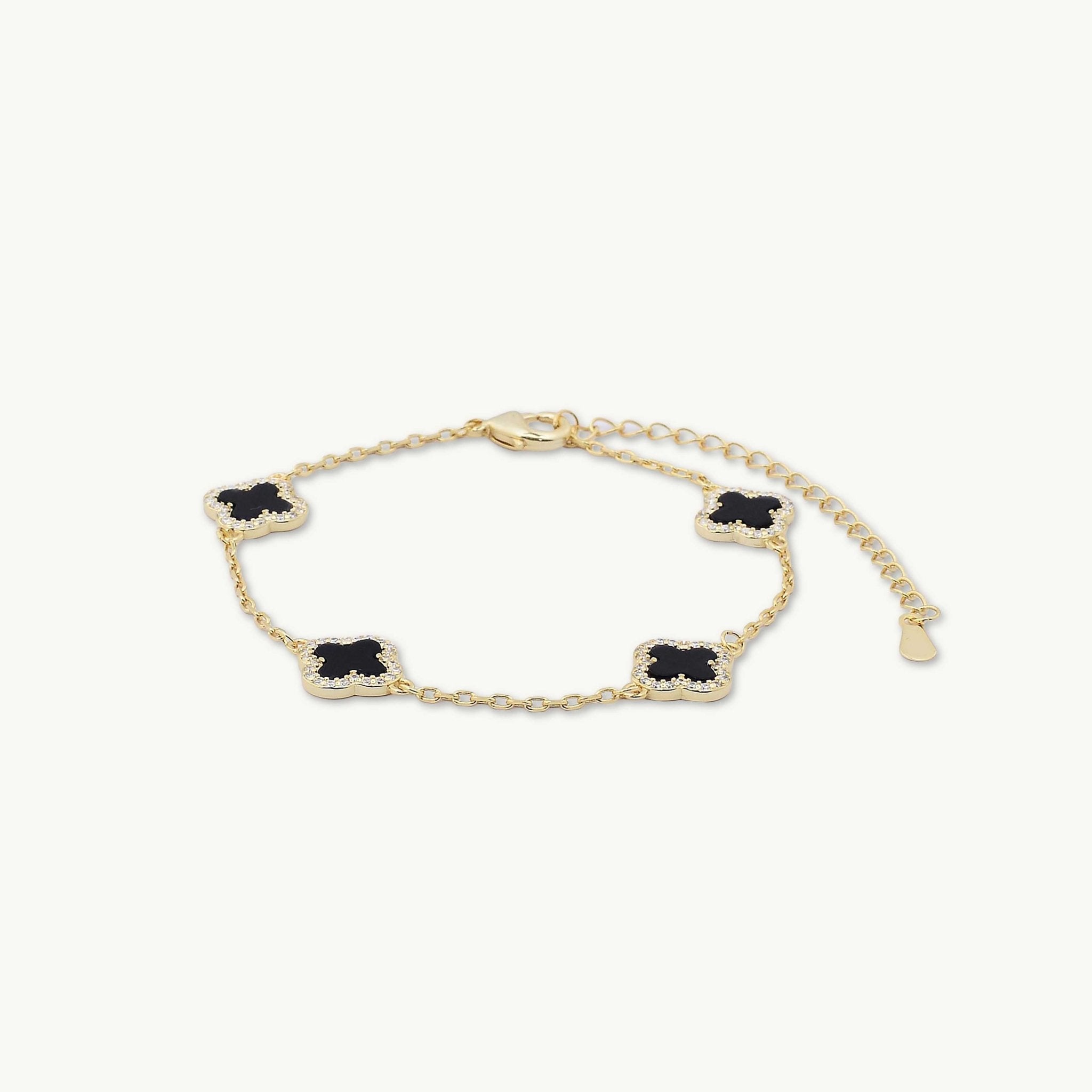 Clover Station Onyx Black Sapphire Bracelet - Camile & Stone