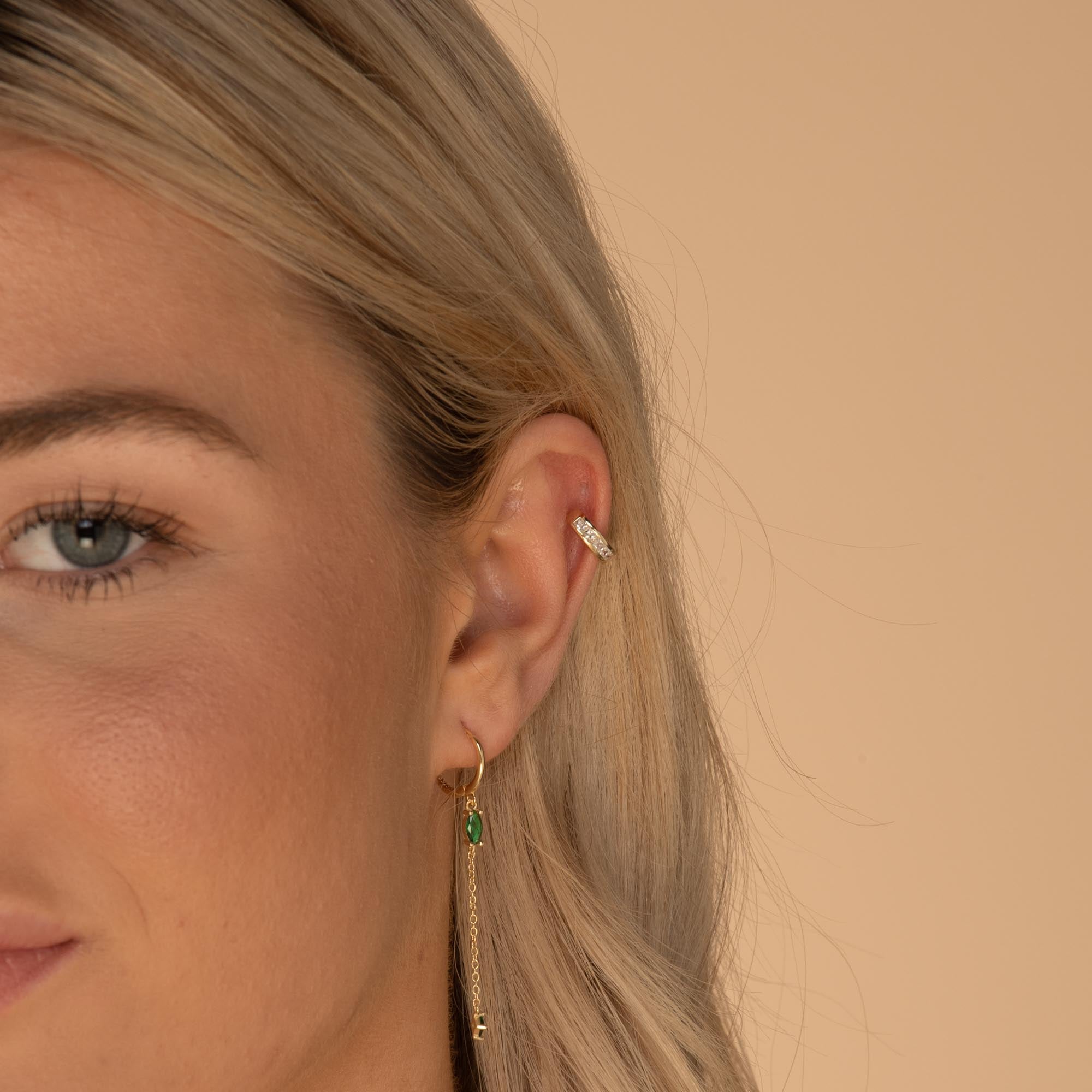 Emerald Marquise Sapphire Drop Huggie Earrings - Camile & Stone