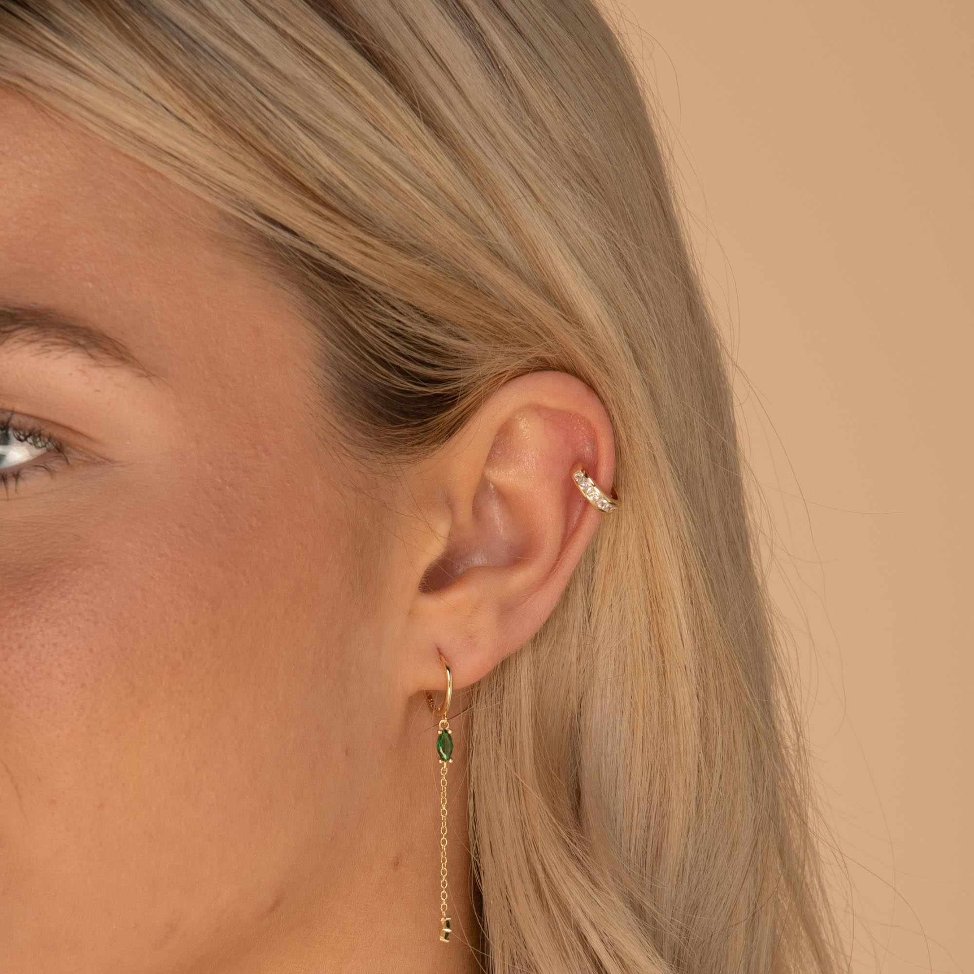 Emerald Marquise Sapphire Drop Huggie Earrings - Camile & Stone