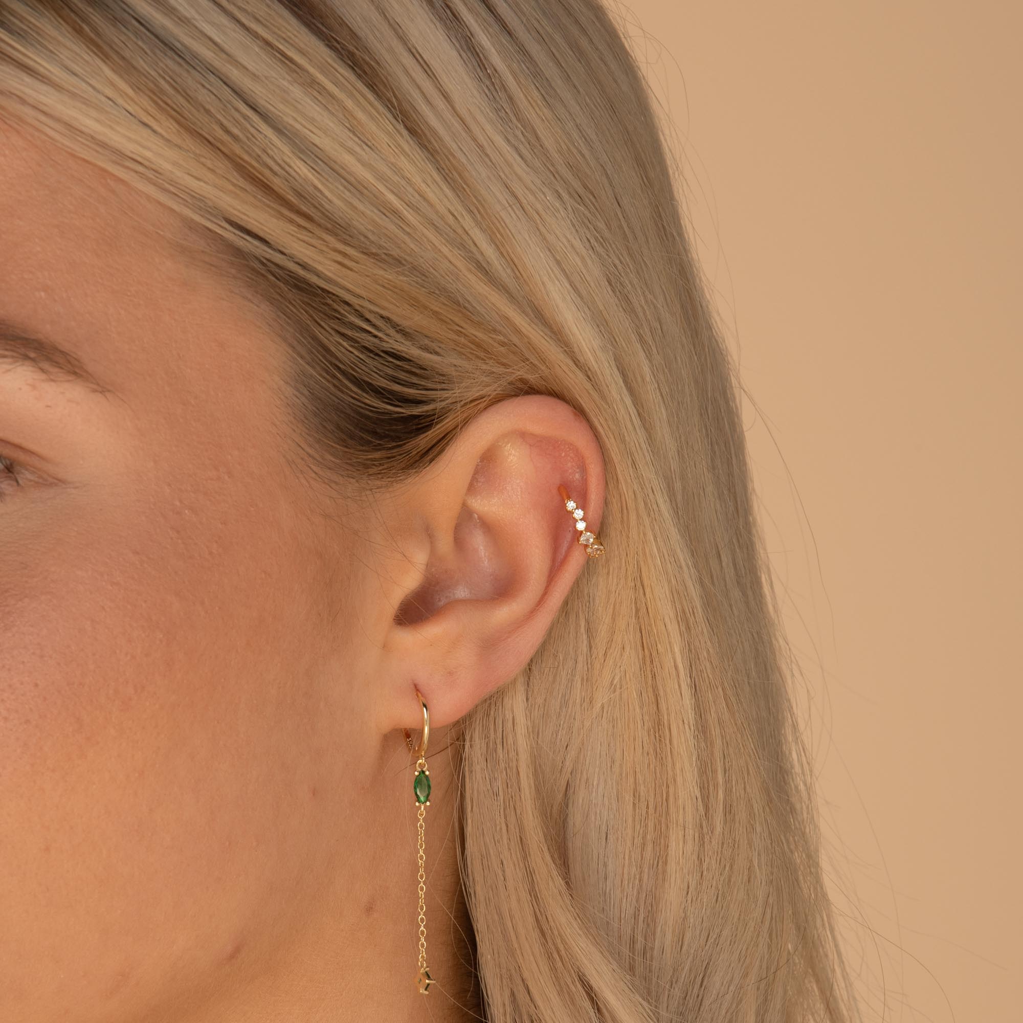 Emerald Marquise Sapphire Drop Huggie Earrings - Camile & Stone
