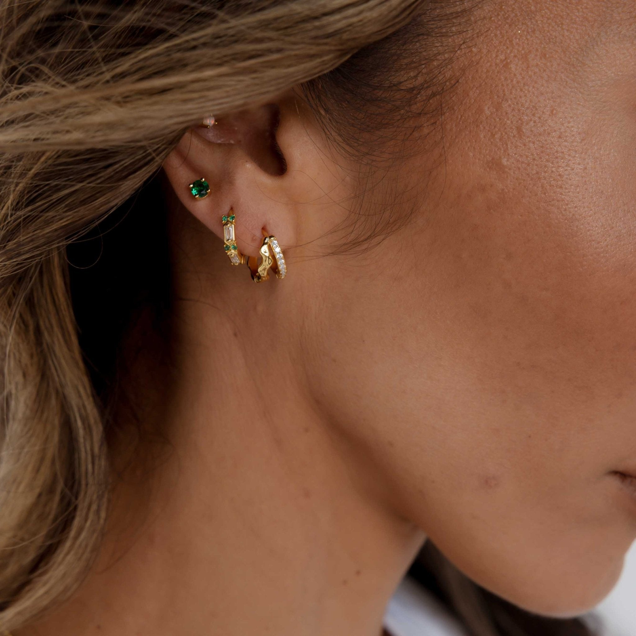 Emerald Zirconia Huggie Earrings - Camile & Stone