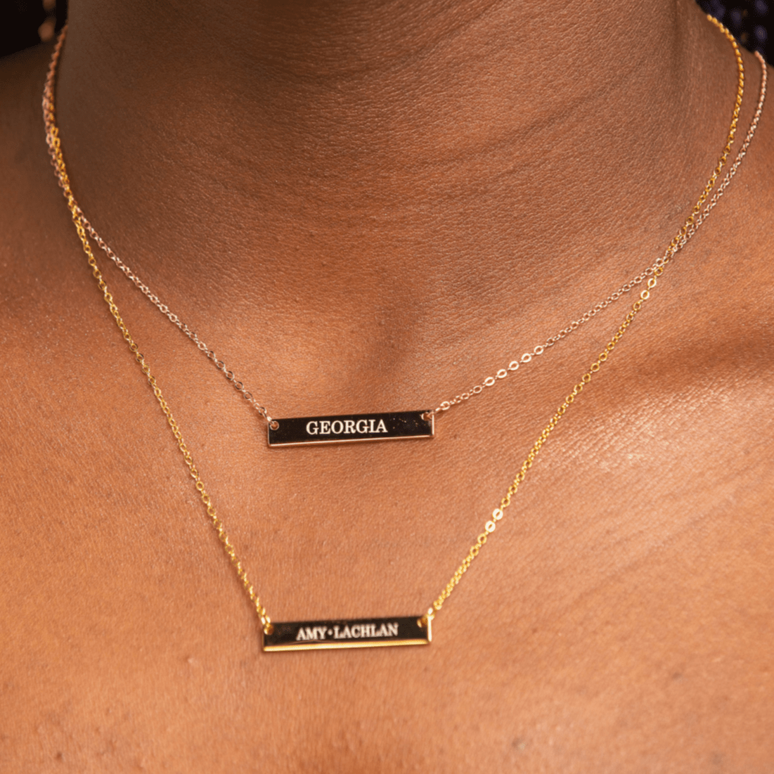 Engraved Personalised Bar Necklace - Camile & Stone